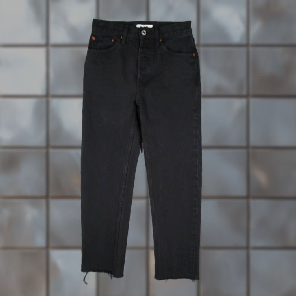 RE/DONE RE/DONE Jeans Women 24 Black Stove Pipe Button Fly Cropped Denim 27 Inseam 5-Pocket Stretch Size 42" / US 20 - 1 Thumbnail