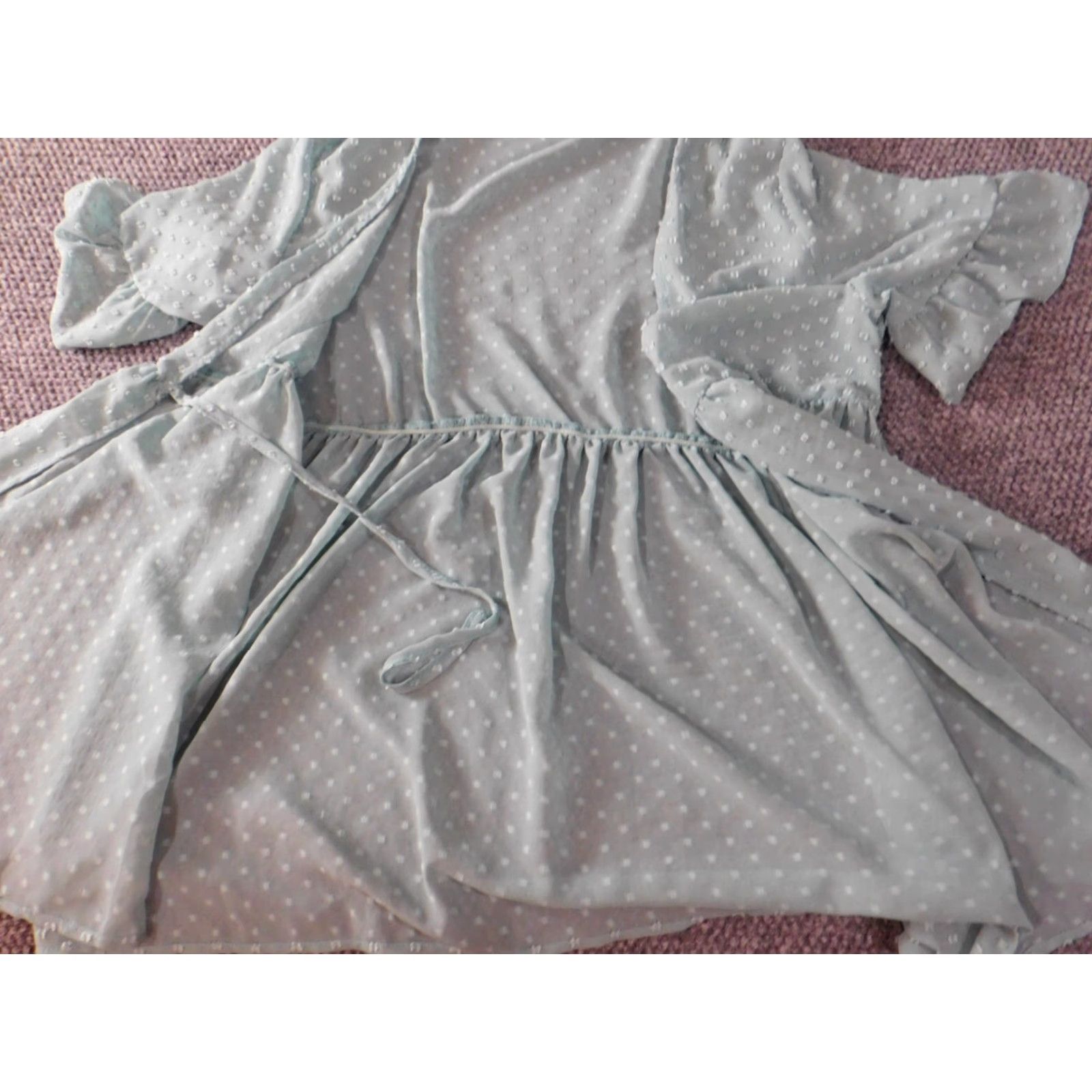 Vintage Ninexis Womens Blouse XL Green Cap Short Sleeve V-Neck Pullover Polka Dot Ruffle Polyester Rayon Casual Basic Classic Designer Size XL / US 12-14 / IT 48-50 - 7 Thumbnail