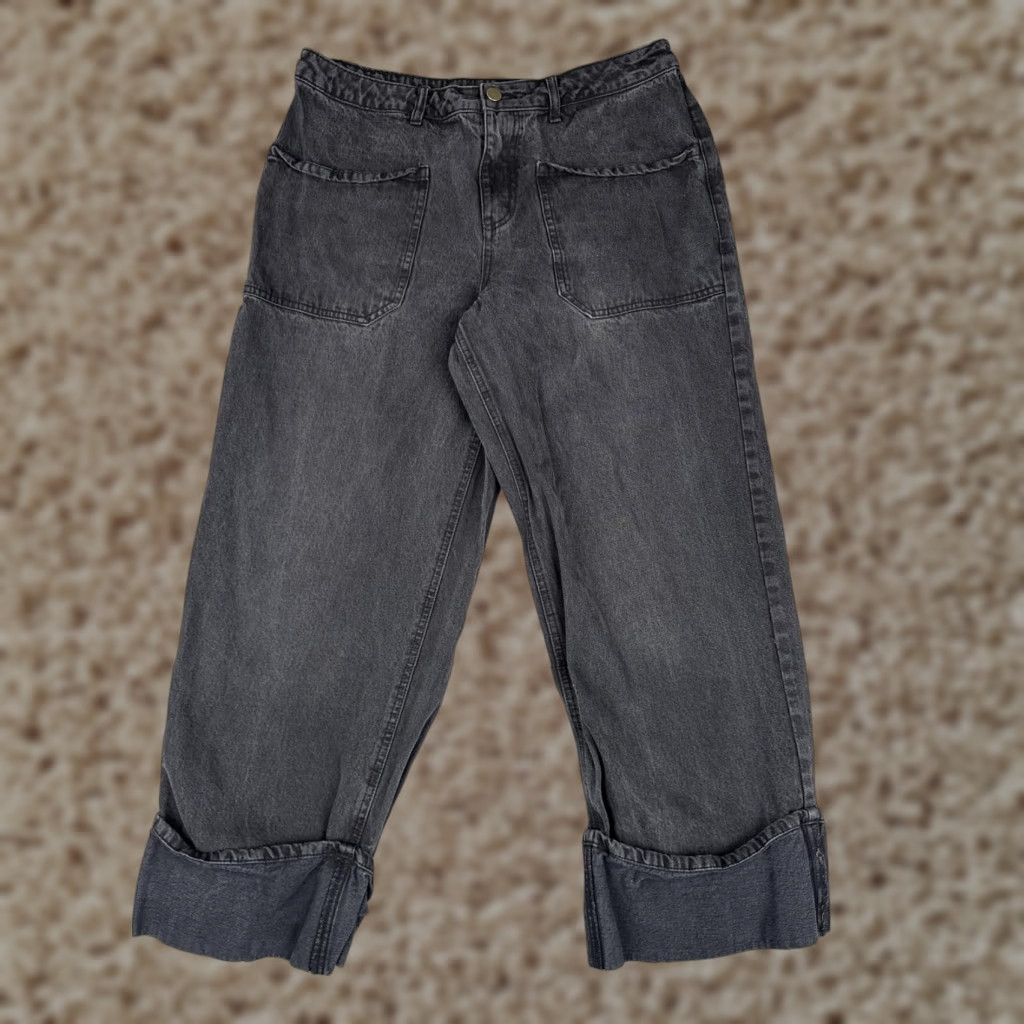 Vintage No Boundaries Jeans Womens 12 Charcoal High Rise Wide-Leg Cuffed Denim 31x27 (Relaxed) Size 34" / US 12 / IT 48 - 1 Thumbnail