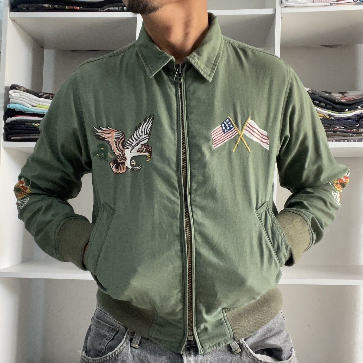 Avirex VINTAGE AVIREX MILITARY SUKAJAN EMBROIDERY COLLAR ZIP JACKET Size US S / EU 44-46 / 1 - 4 Thumbnail