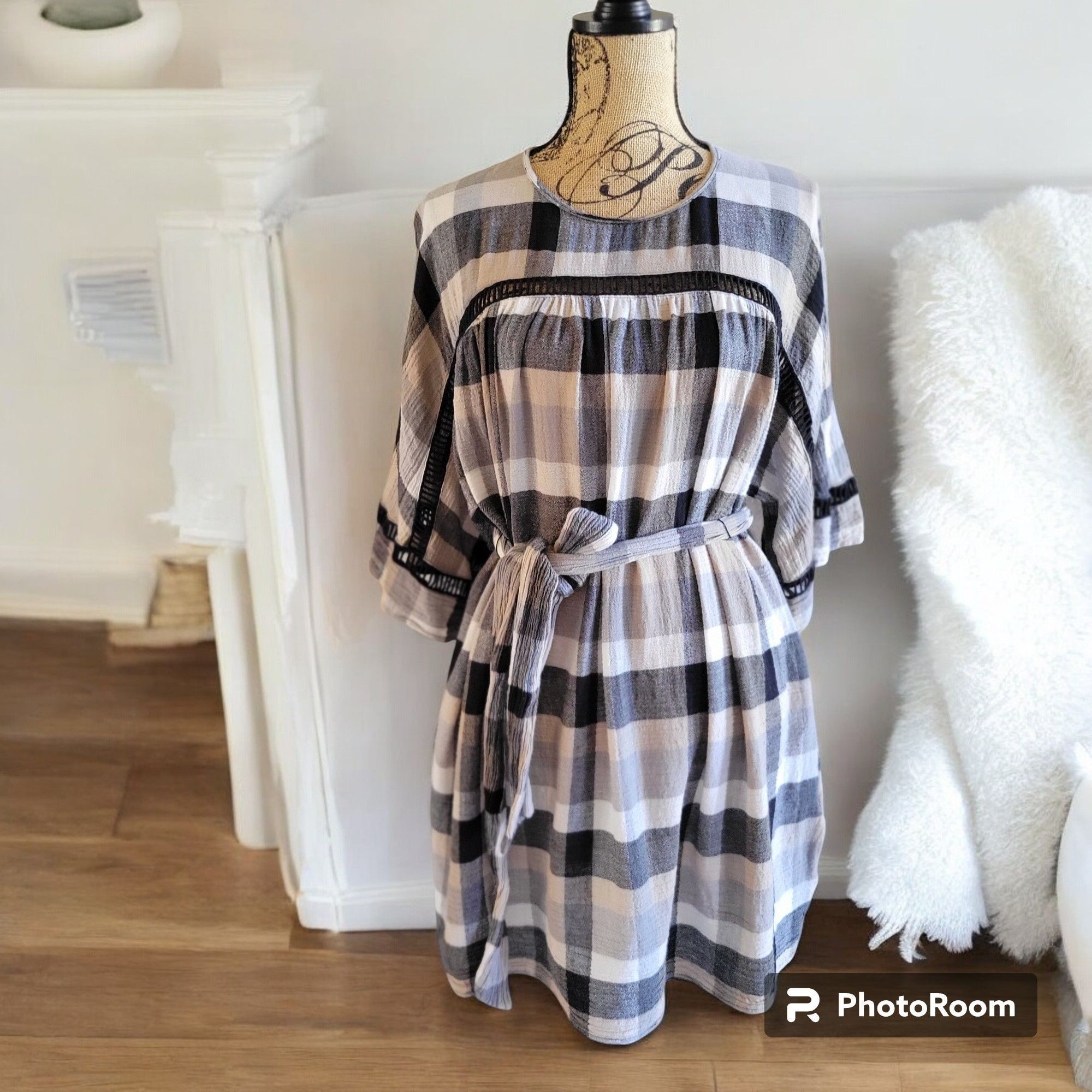 Anthropologie Anthropology Mauve Plaid Bohemian Tunic Dress With Belt & L Size S / US 4 / IT 40 - 2 Thumbnail
