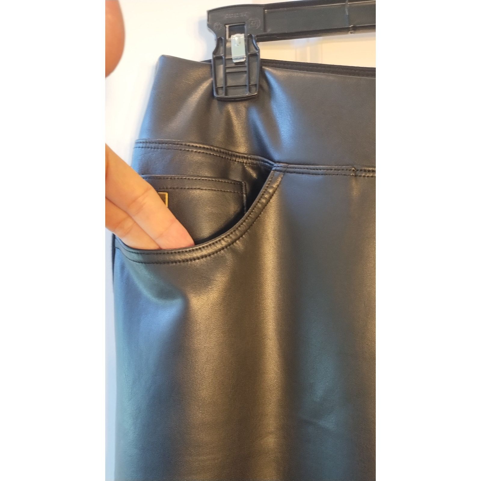 Other Belle Kim Gravel Faux Leather Black Pants Women Sz12 Size 34" / US 12 / IT 48 - 4 Thumbnail