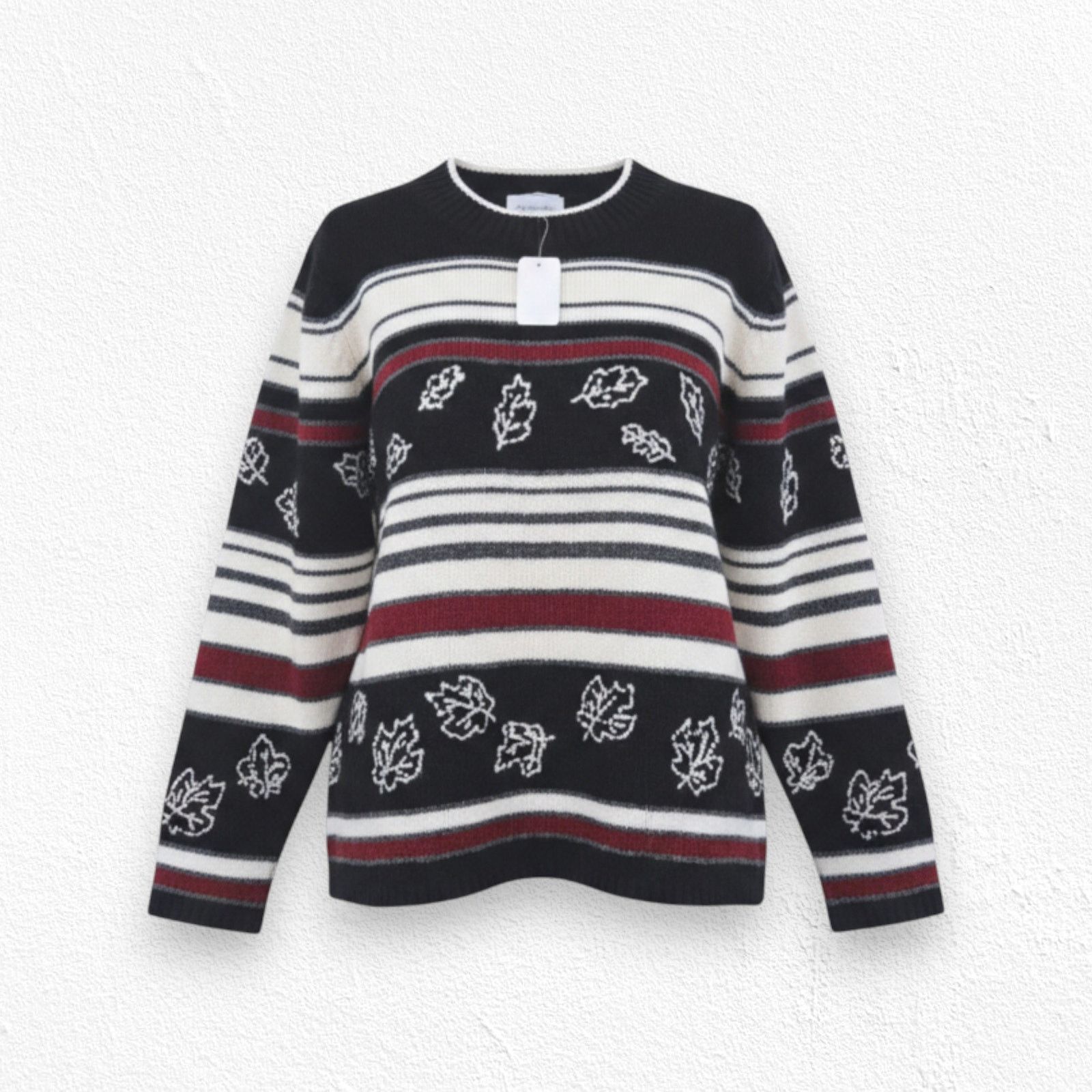 Vintage Y2K Fall Striped Leaf Knit Black Red White Sweater Size XL Size XL / US 12-14 / IT 48-50 - 1 Thumbnail