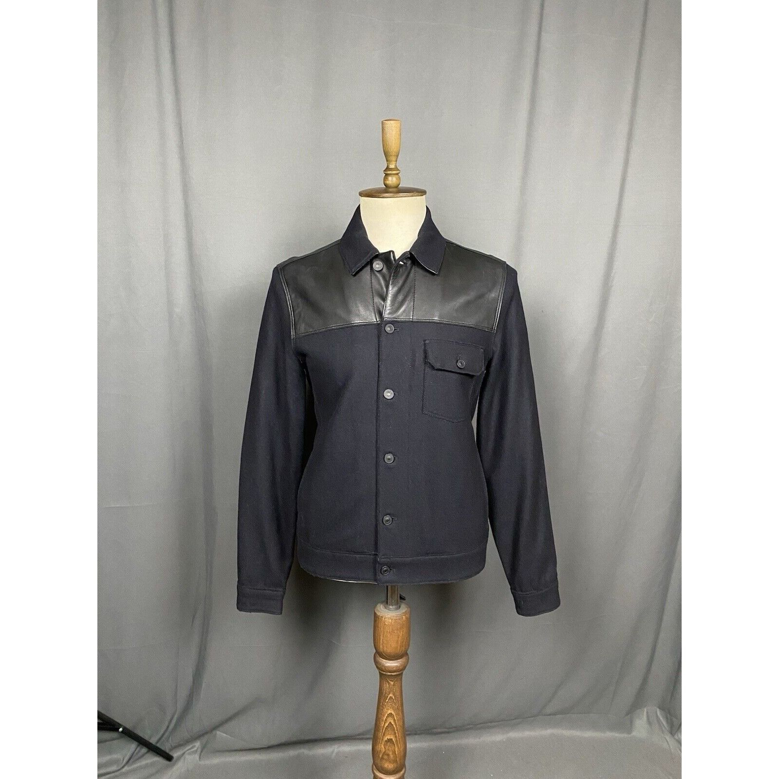 Allsaints MINT! AllSaints Dixon Men's Black Wool Leather Jacket Size M Size US M / EU 48-50 / 2 - 1 Thumbnail