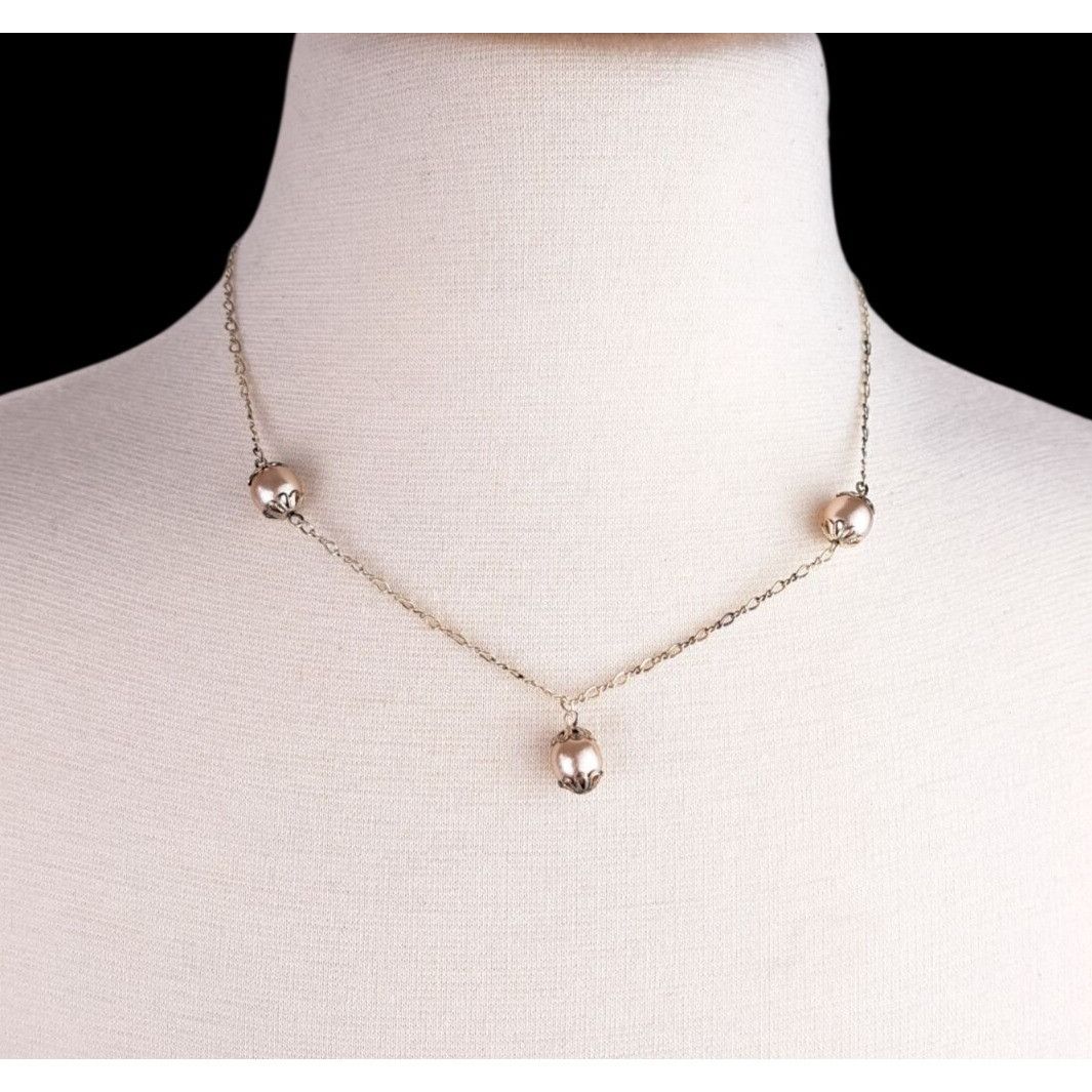 Vintage Vintage Sterling Silver Necklace Faux Pearls 16 Inches Long Size ONE SIZE - 1 Thumbnail
