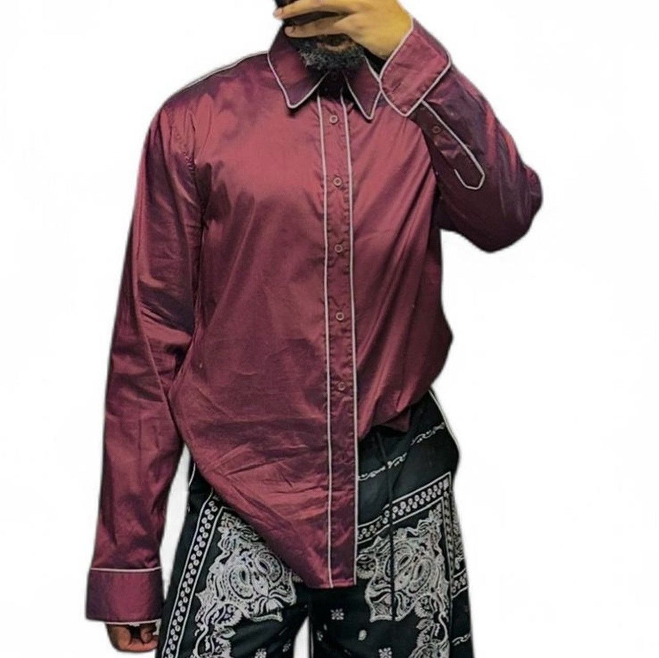 Moschino Vintage Moschino Satin Western Shirt in deep burgundy. Size US L / EU 52-54 / 3 - 4 Thumbnail