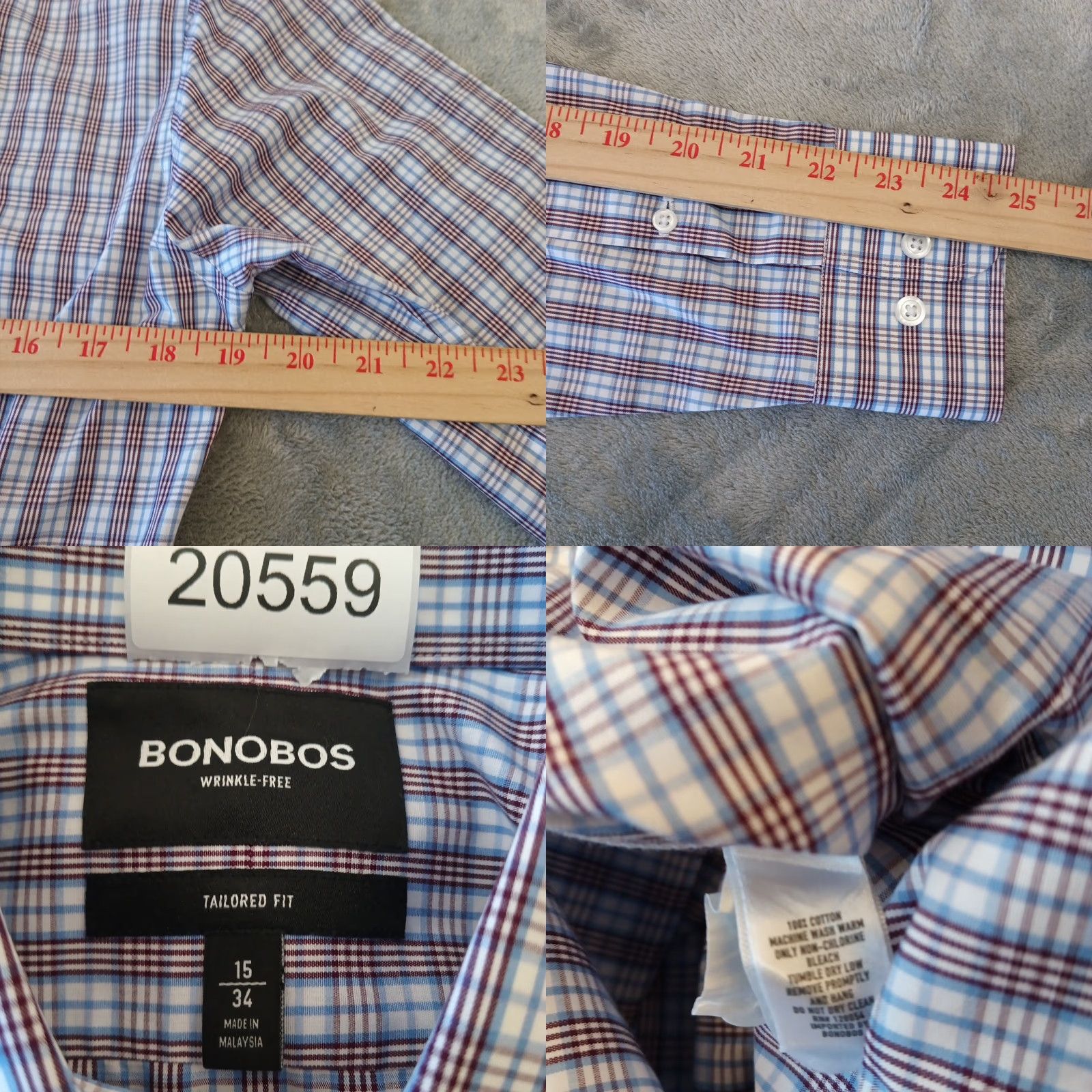Bonobos Bonobos Shirt Mens 15 Blue Plaid Long Sleeve Button Up Tailored Dress Shirt Mens Size US M / EU 48-50 / 2 - 8 Thumbnail