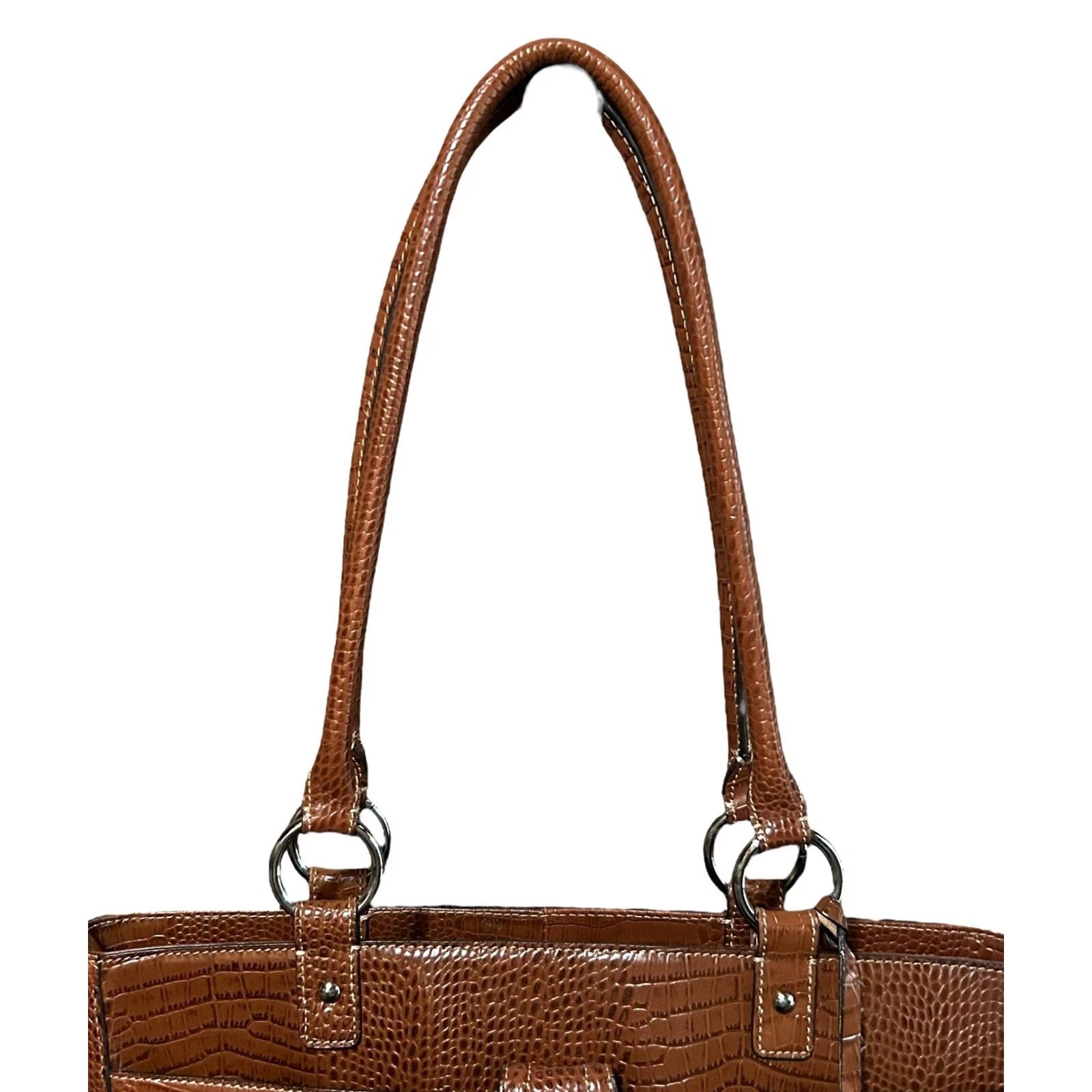 Etienne Aigner Etienne Aigner Chestnut Brown Leather Croc Embossed Shoulder Bag Women’s Size ONE SIZE - 5 Thumbnail