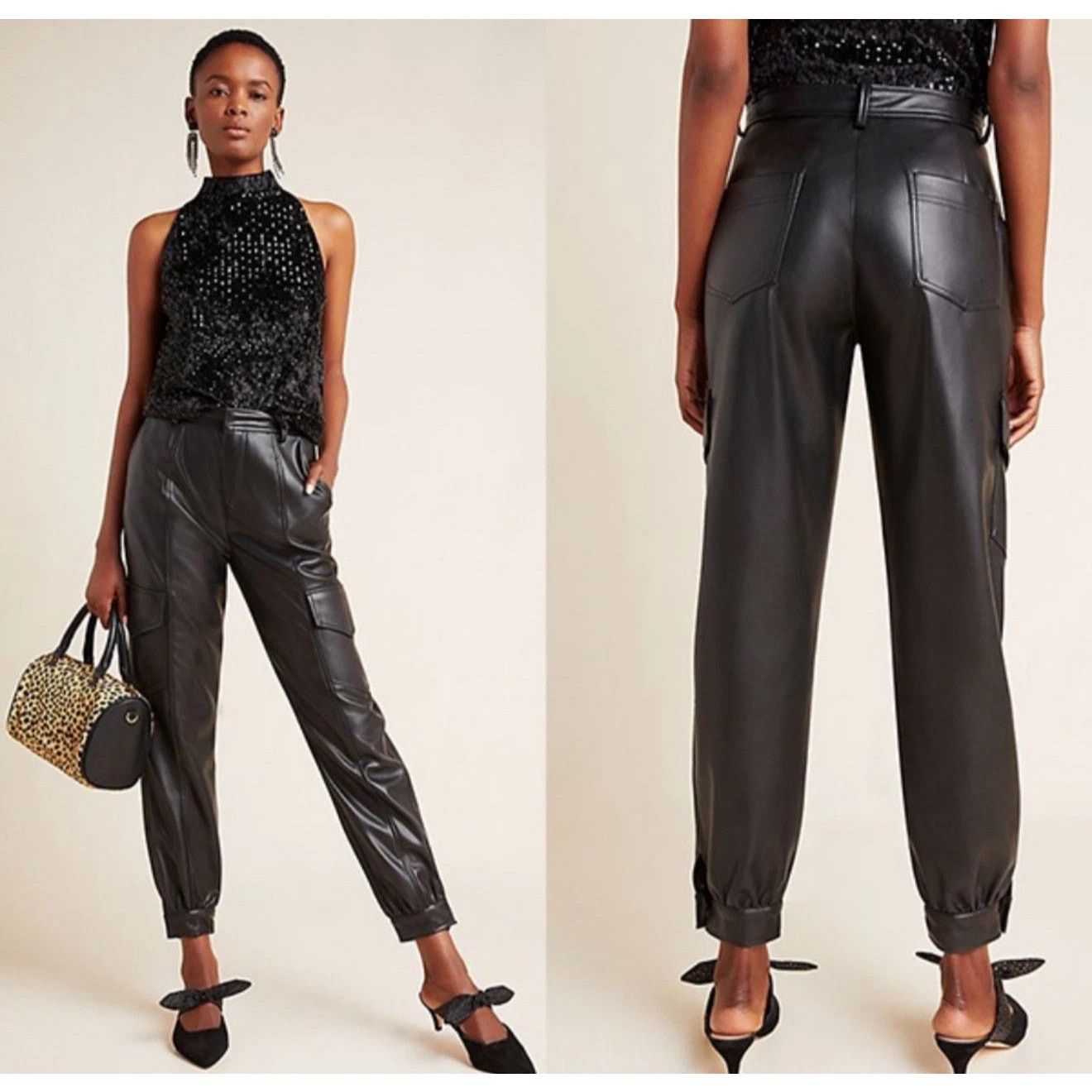 Anthropologie Anthropologie NWT Priscilla Faux leather pant cargo Sz Large Size 34" / US 12 / IT 48 - 1 Thumbnail