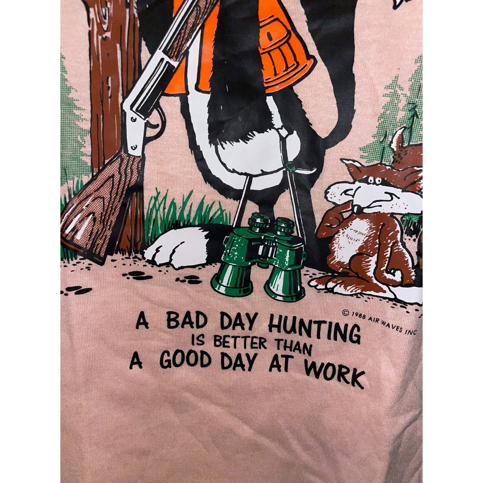 Jerzees Vintage Hunting Shirt A Bad Day Hunt Animal Tee 1986 80s M Size US M / EU 48-50 / 2 - 4 Thumbnail