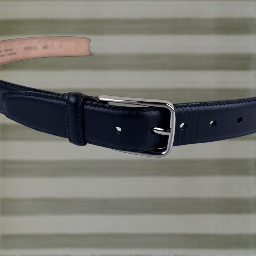 Vintage Lejon Belt Mens 40 Black Leather USA Oil Tanned Harness Buckle Silver Dress Belt Men Size 40 - 1 Thumbnail