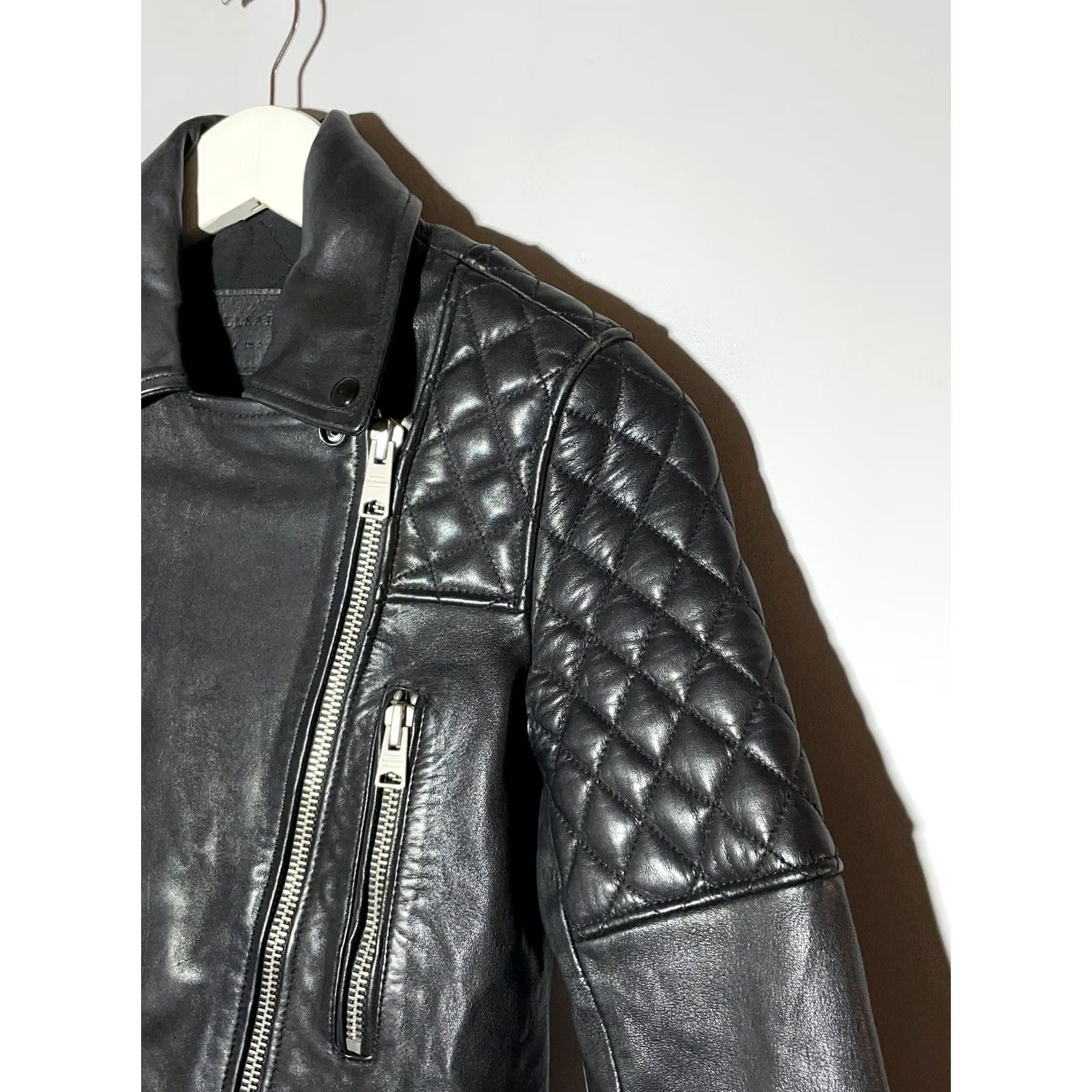 Allsaints AllSaints Esher Biker Jacket Women’s Size 32 Leather Black 1/2 Zip Pockets Adjust Buckle Zipper Vintage No 4 XS-4? Size S / US 4 / IT 40 - 5 Thumbnail