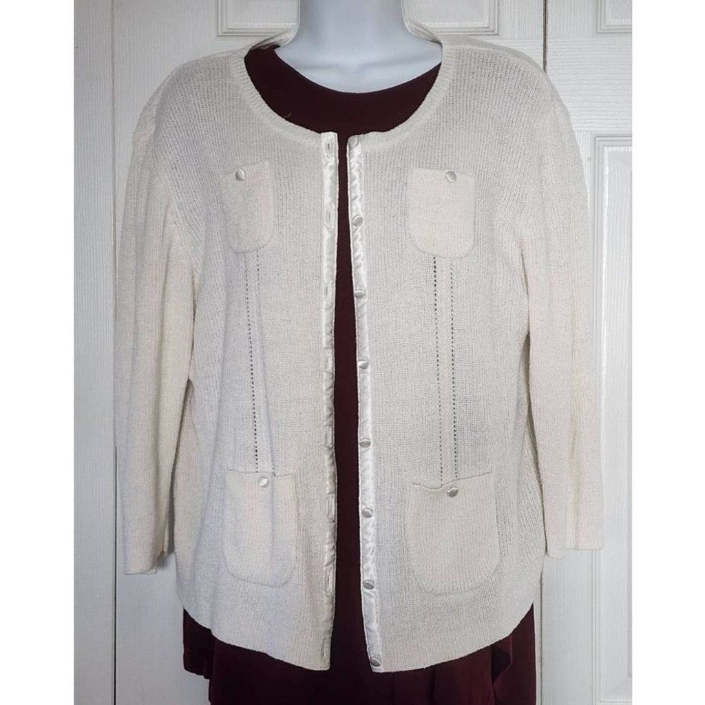 Other Sag Harbor White Fuzzy Cardigan Size XL / US 12-14 / IT 48-50 - 5 Thumbnail