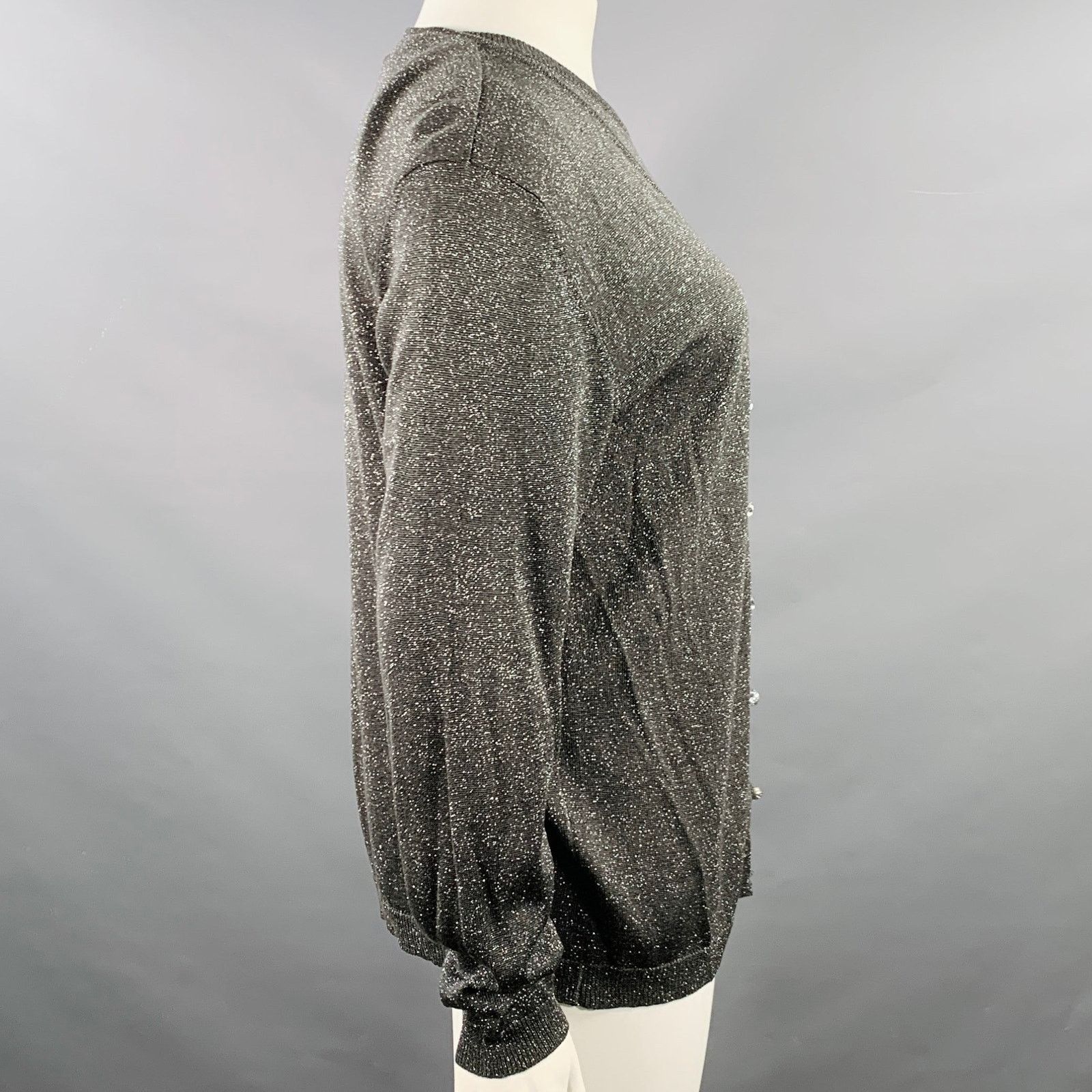 Adrianna Papell ADRIANNA PAPELL L Silver Grey Silk Blend 2 PC Cardigan Set Size L / US 10 / IT 46 - 2 Thumbnail