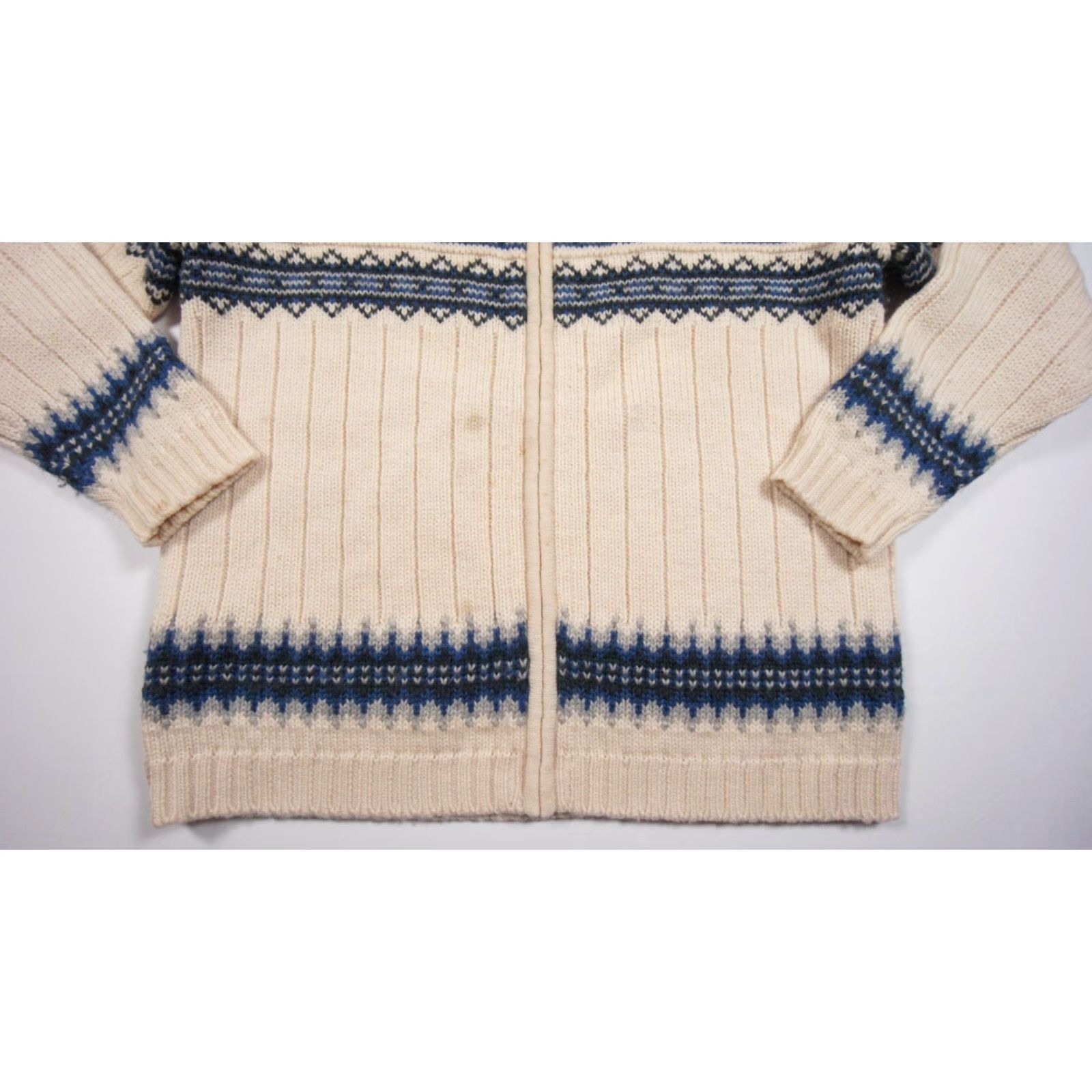 Lands' End VINTAGE Lands' End Wool Sweater Womens Medium Beige Full Zip Fair Isle Long Sleeve Mock Neck Size M / US 6-8 / IT 42-44 - 3 Thumbnail