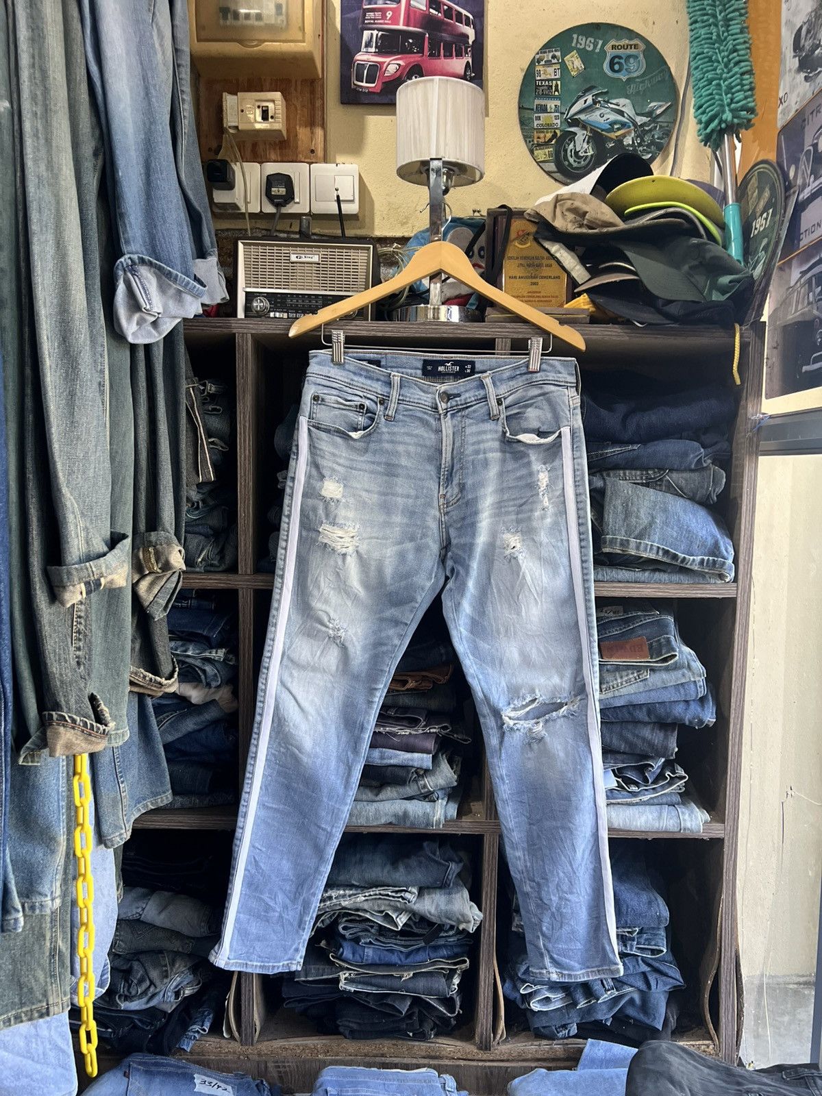 Hollister 🔥Hollister Side Stripe Distressed Denim Size US 31 - 1 Thumbnail