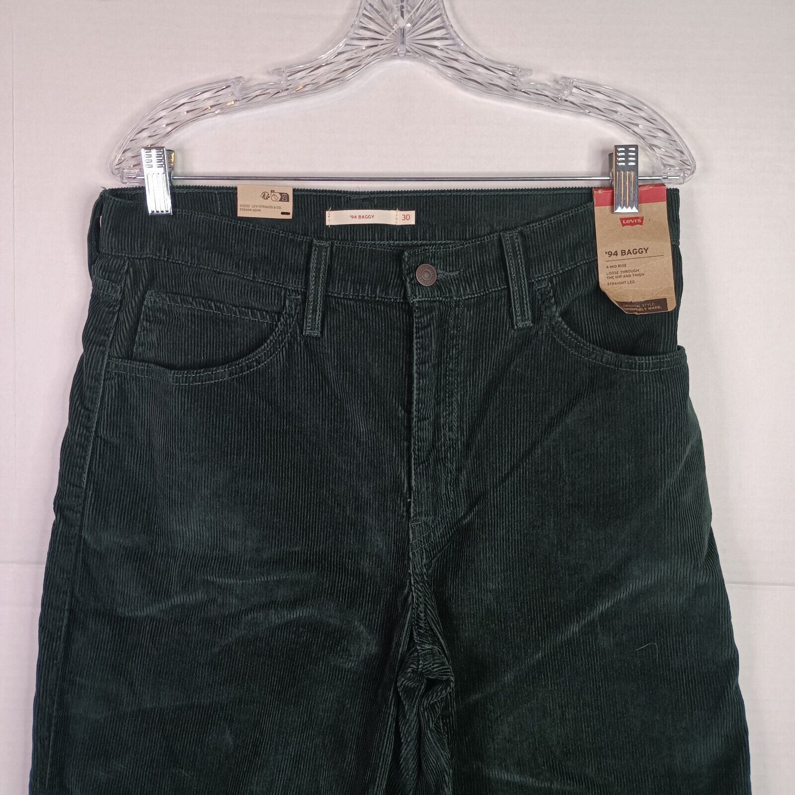 Levi's Levi's Women's 94 Baggy Green Corduroy Loose Fit Pants 30x31 Size 30" / US 8 / IT 44 - 2 Thumbnail