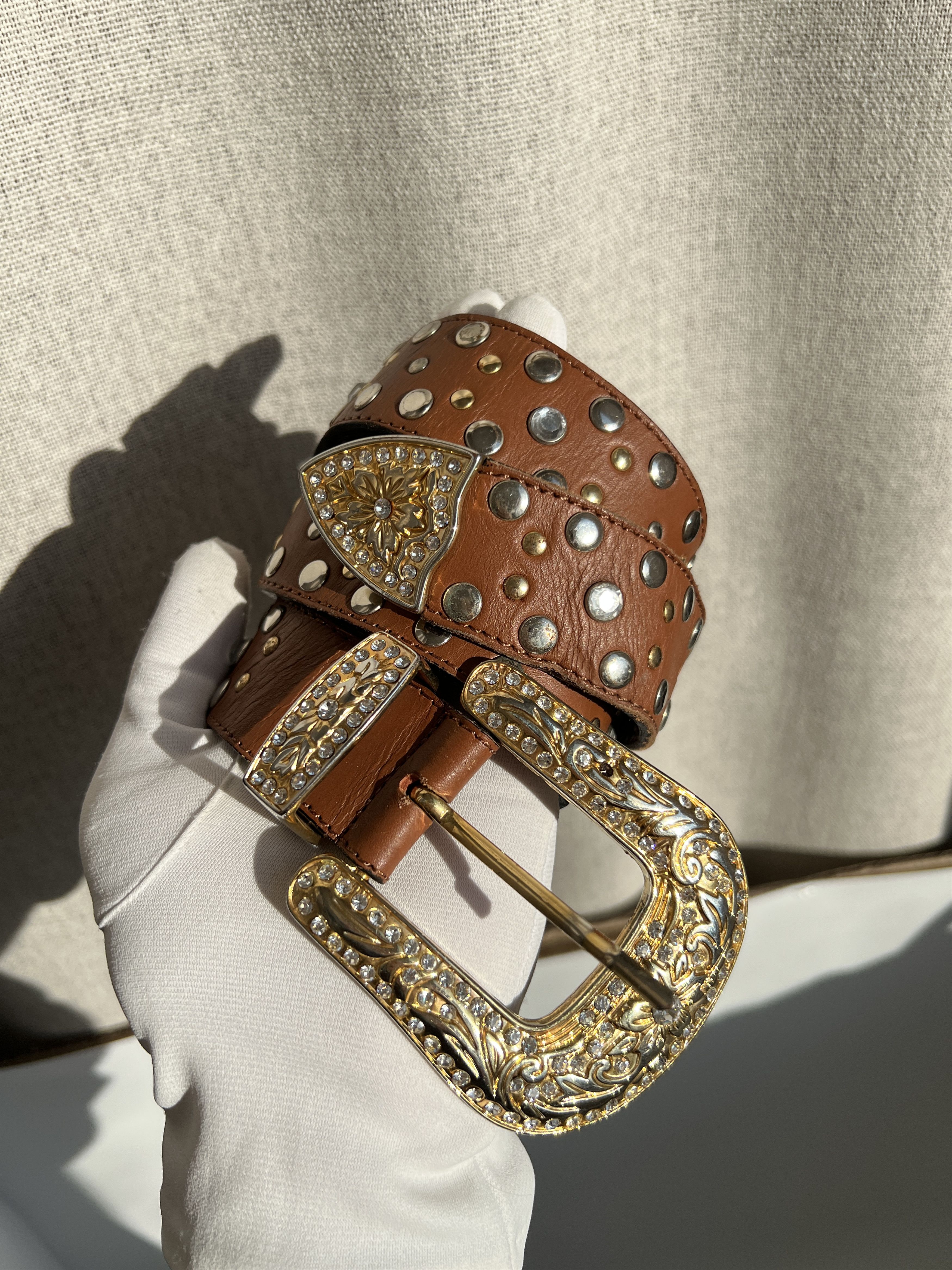 Vintage Y2K Heavy Studded Rhinestones Leather Belt Like BB Simons Size ONE SIZE - 1 Thumbnail