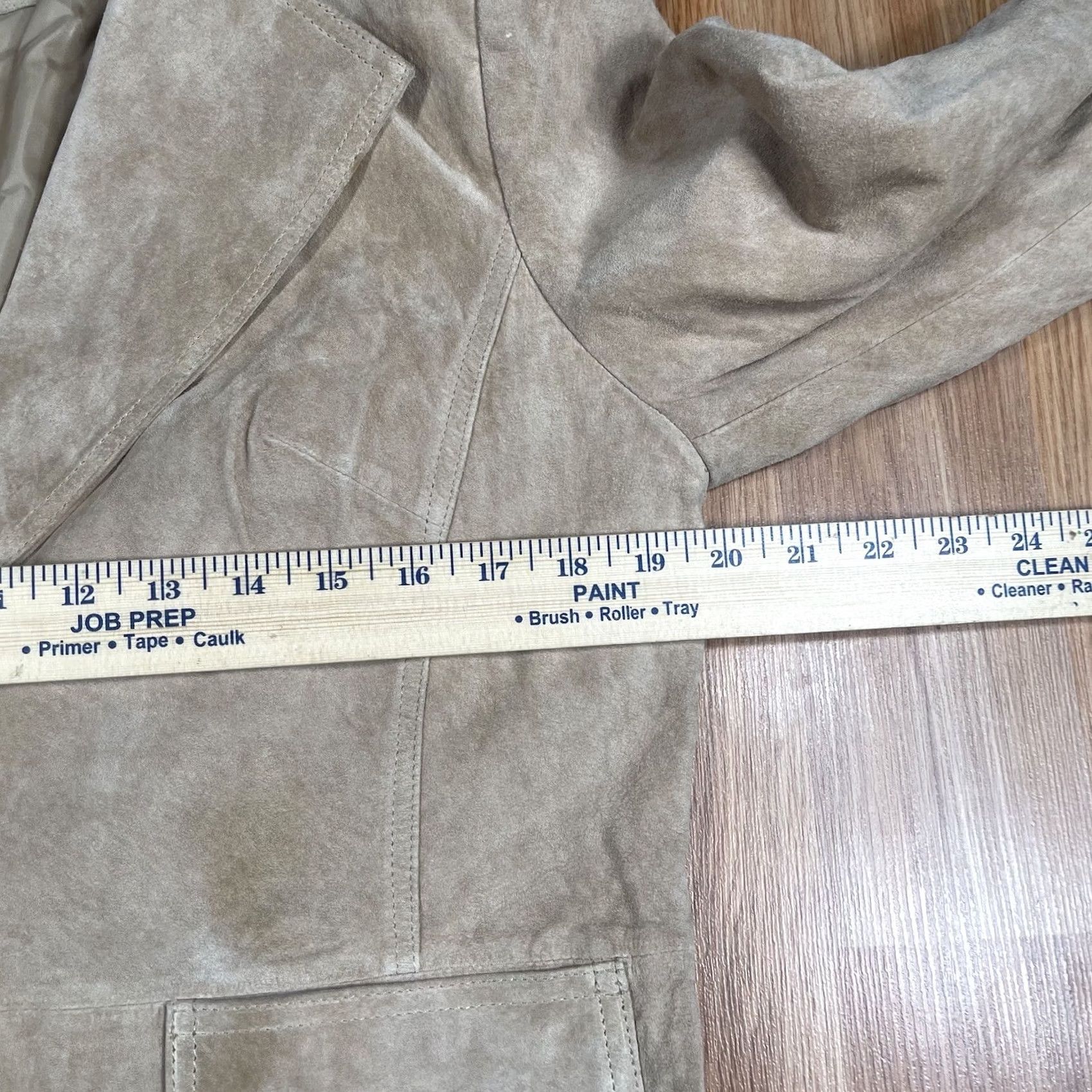 Mossimo VINTAGE Mossimo Blazer Jacket Womens L Beige Genuine Suede Leather Lined Shirt Size L / US 10 / IT 46 - 6 Thumbnail