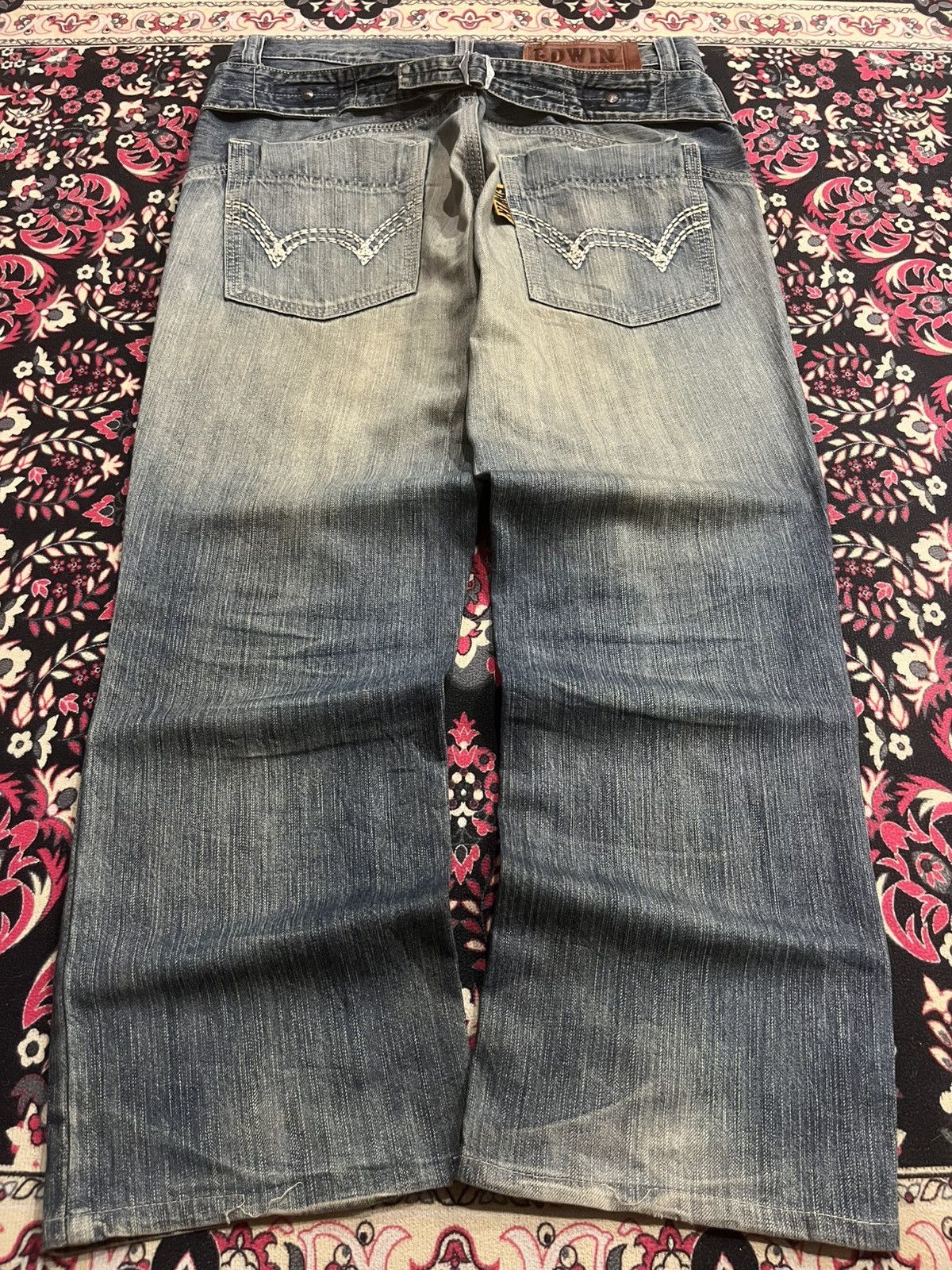 Edwin ⚡️Distressed⚡️Vintage Edwin XVS Buckle Back Mud Blue Wash Jean Size US 34 / EU 50 - 1 Thumbnail