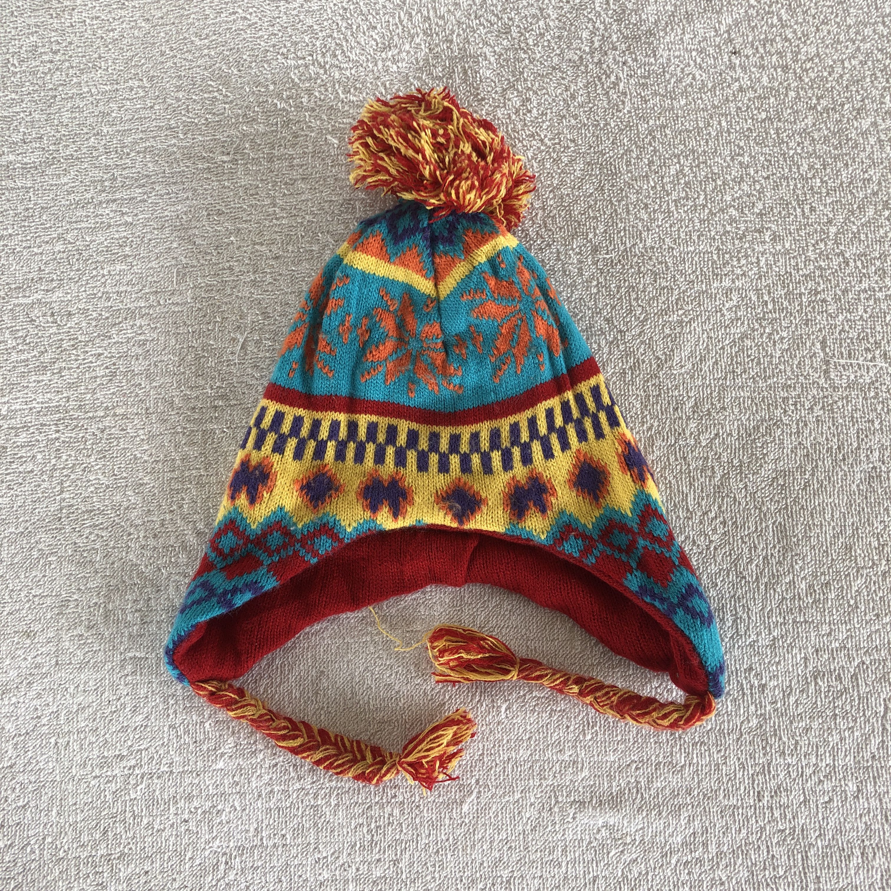 Japanese Brand × Other Vintage 90s Navajo Aztec Earflap Beanie Pom Snow Caps Hats Size ONE SIZE - 5 Thumbnail
