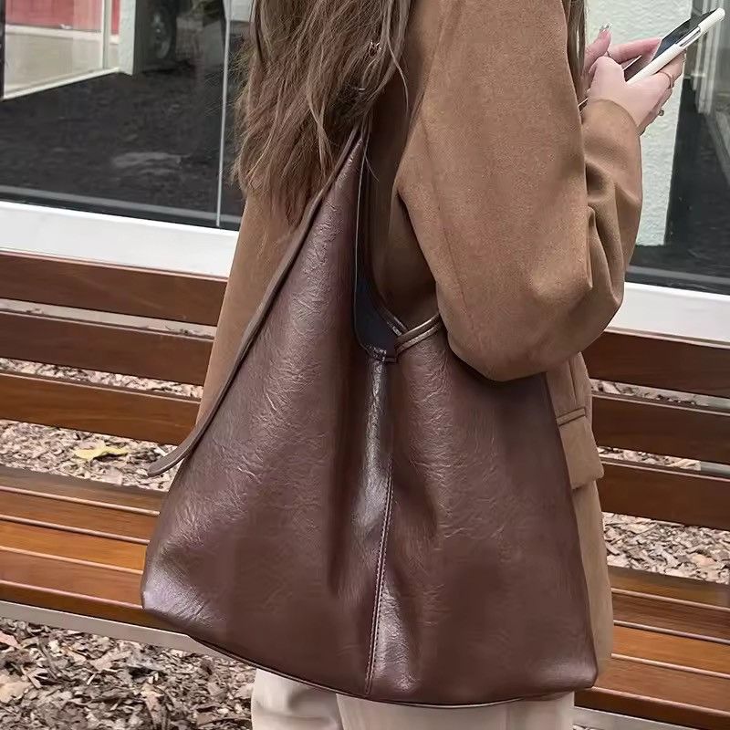 Vintage Pu Leather Shoulder Bag, Large Tote Size ONE SIZE - 3 Thumbnail