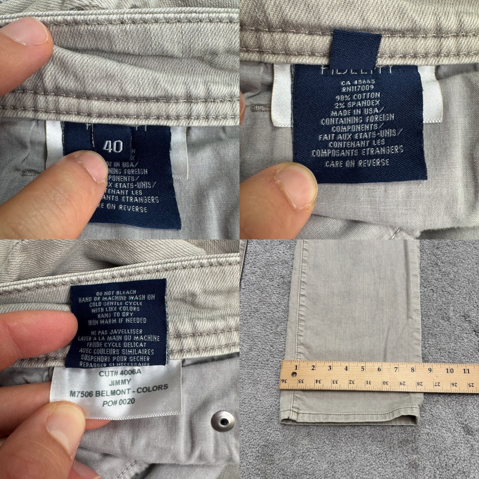 Denime Fidelity Jimmy Slim Straight Jeans Men 40 Beige Denim 5-Pocket Stretch Mens Size US 40 / EU 56 - 8 Thumbnail