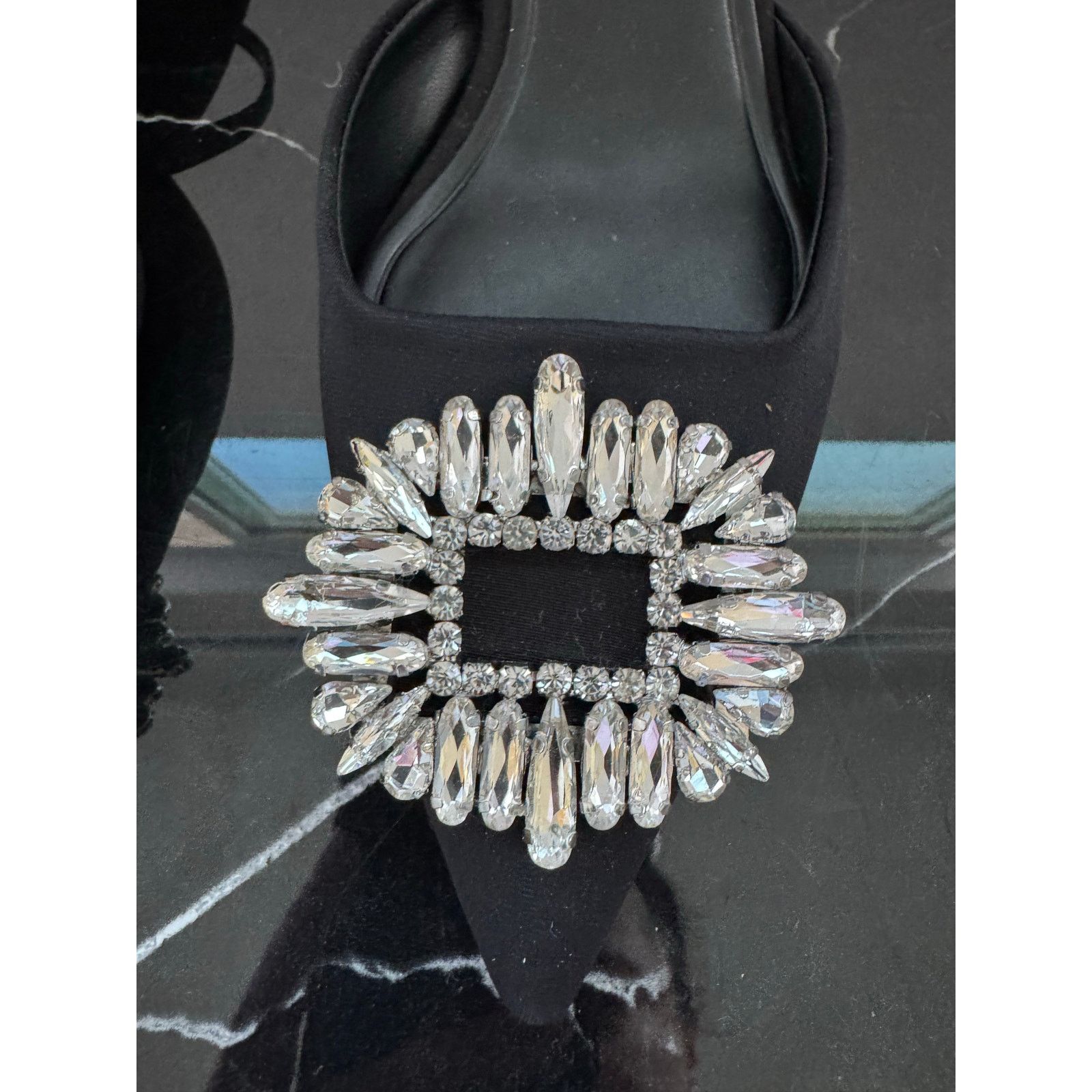 Zara Zara Black Rhinestone Pointed Toe Slingback Kitten Heel Size US 9 / IT 39 - 4 Thumbnail