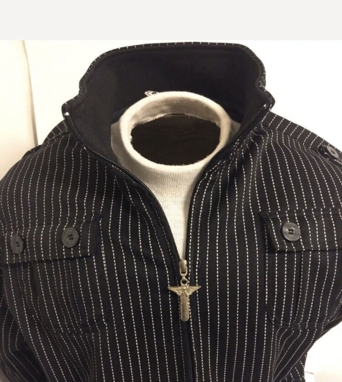 image of Vintage Avirex Black-White Pinstripe Zip Jacket 90's Hip Hop, Men's (Size 2XL)