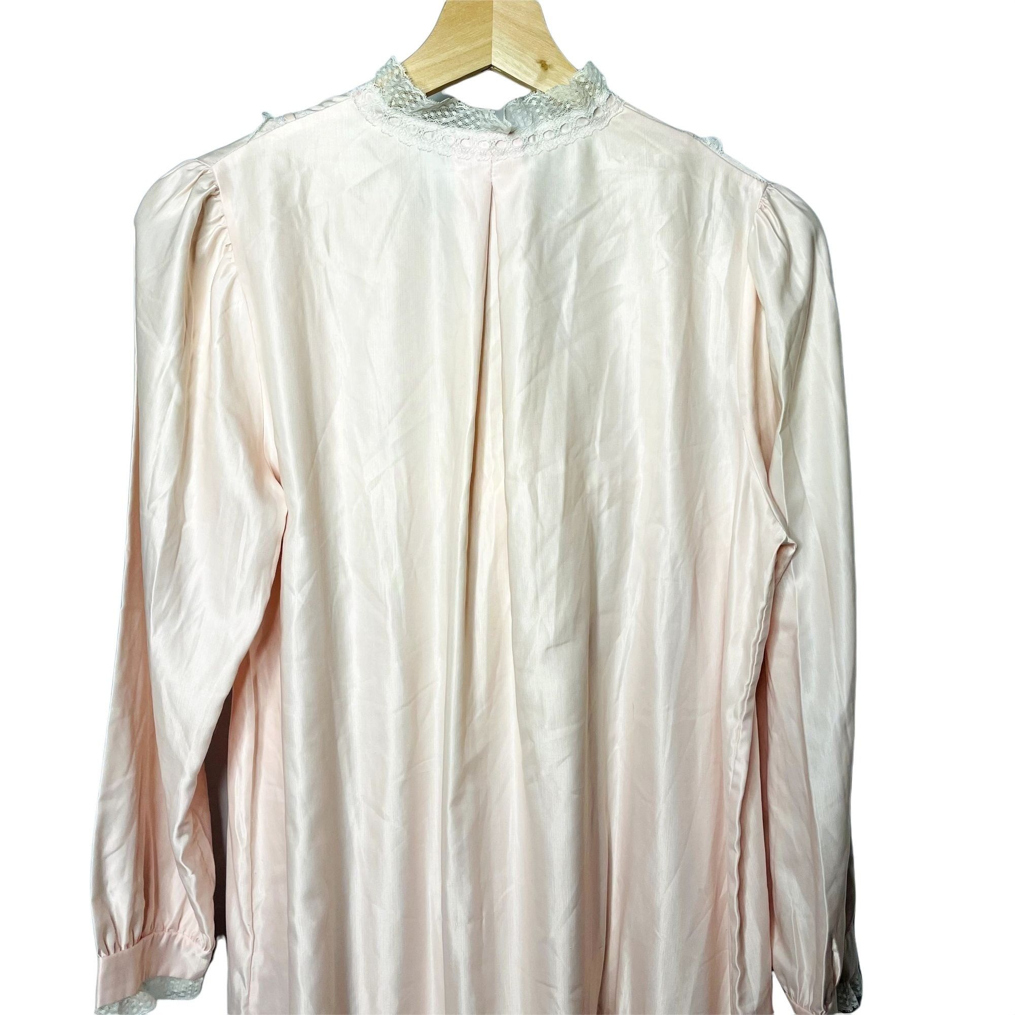 Other Vintage Pink Satin Long Nightgown Modest Sleepware Embroider Size L / US 10 / IT 46 - 6 Thumbnail