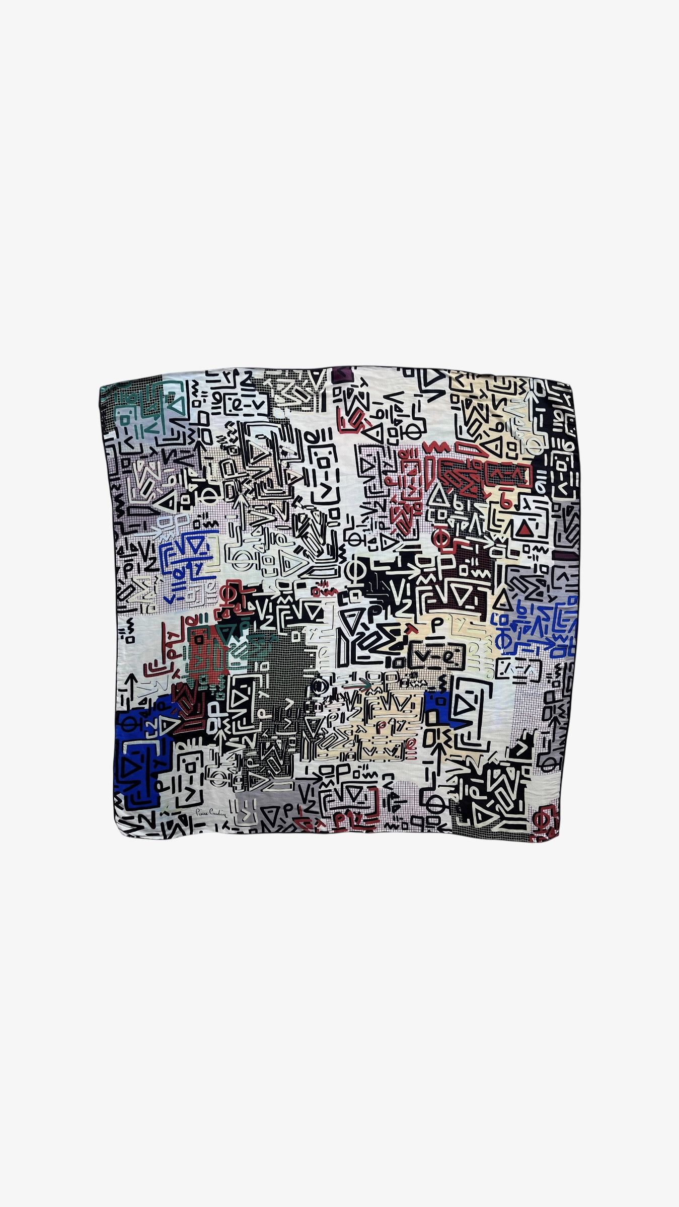 Pierre Cardin Vintage 90s Pierre Cardin Abstract Graffiti Print Silk Scarf Size ONE SIZE - 1 Thumbnail