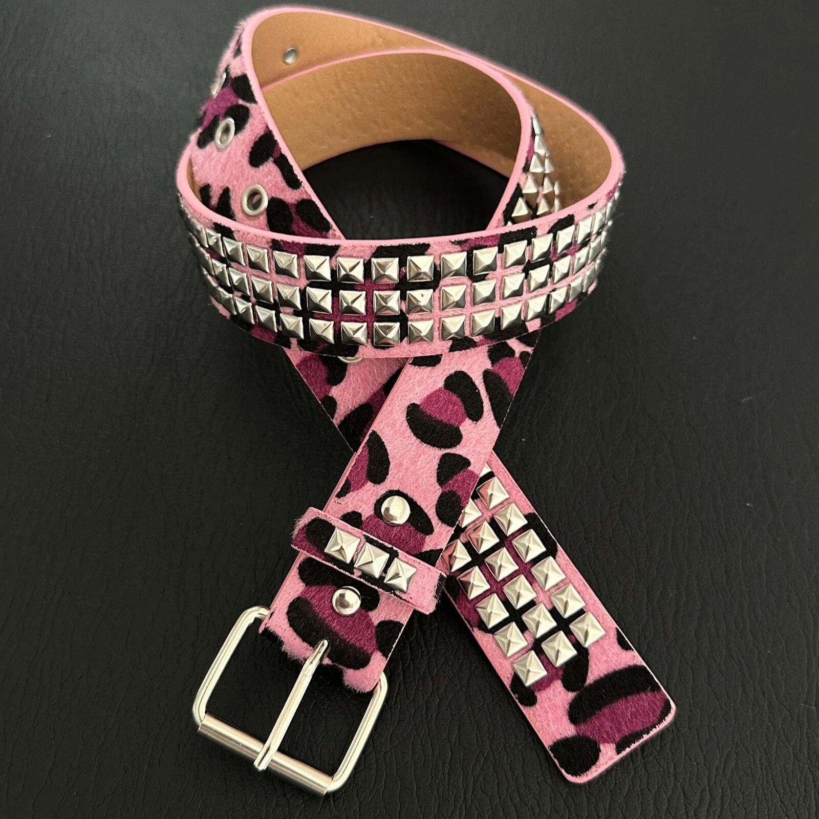 Other Pink Leopard Rhinestone Belt | Crystal Detail Punk 100cm Size ONE SIZE - 1 Thumbnail