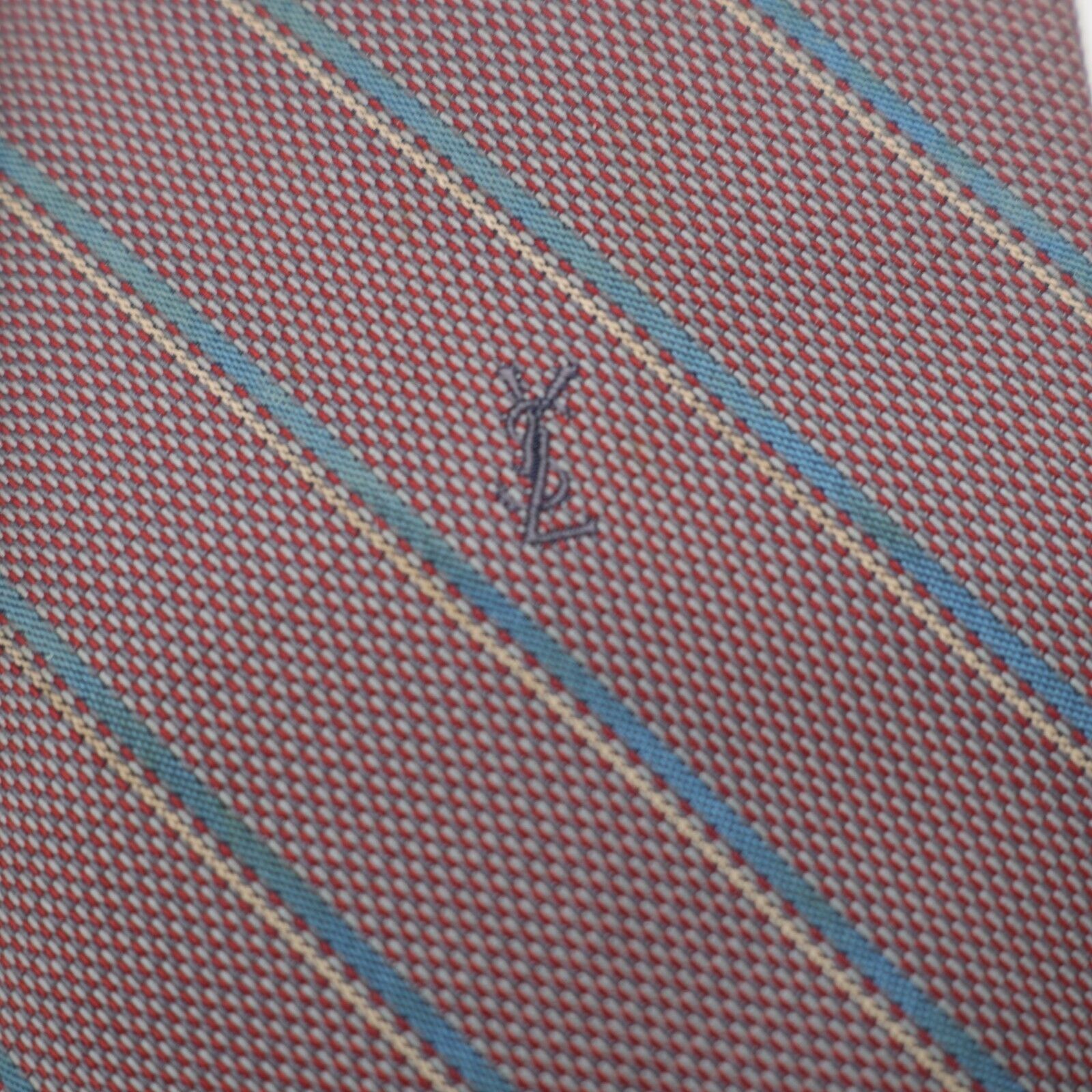 Yves Saint Laurent Yves Saint Laurent Purple Teal Woven Striped Short Skinny Si Size ONE SIZE - 2 Thumbnail