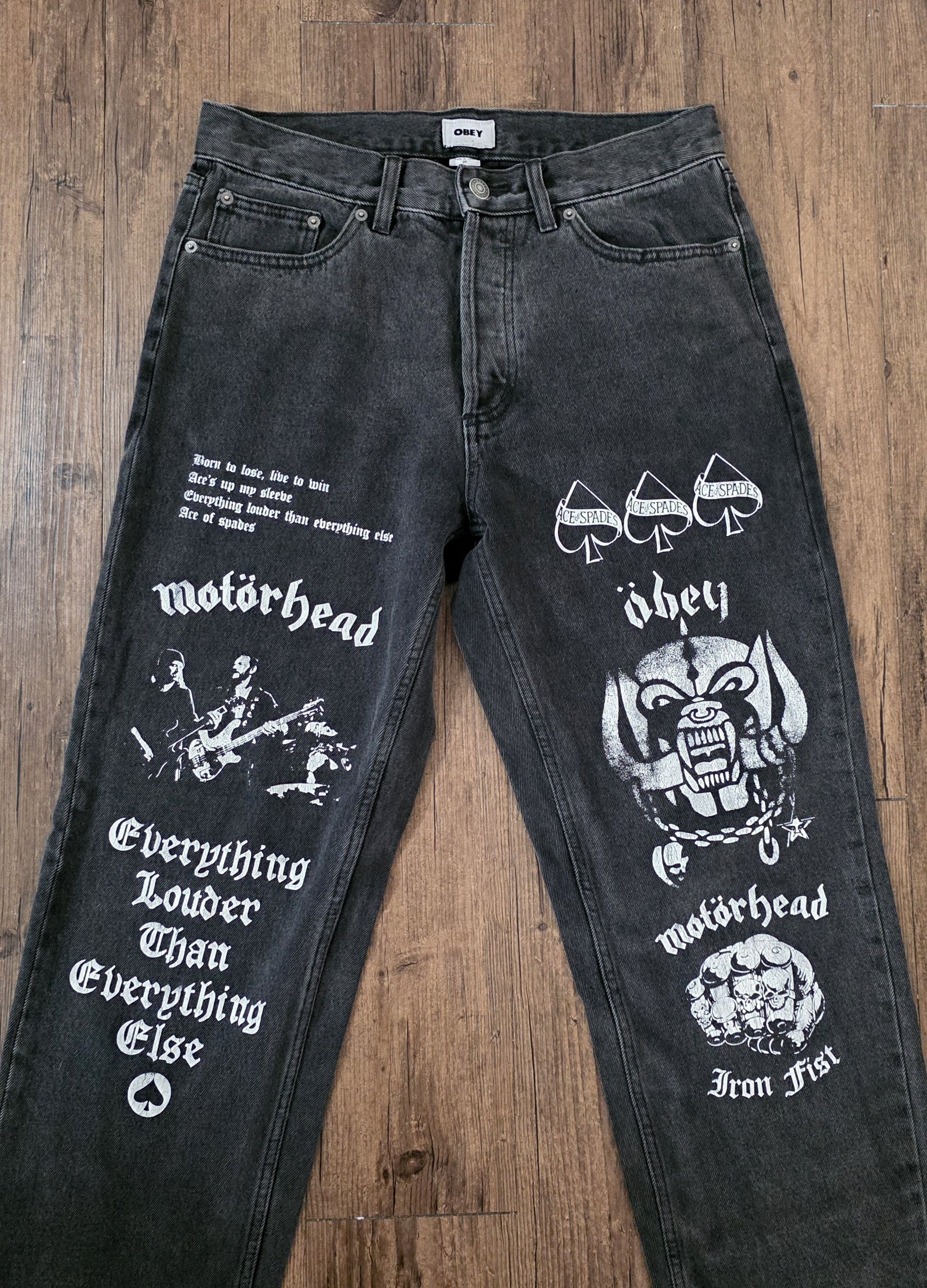 Obey Obey x Motörhead denim jeans test print black faded wash 29 Size US 29 - 2 Thumbnail