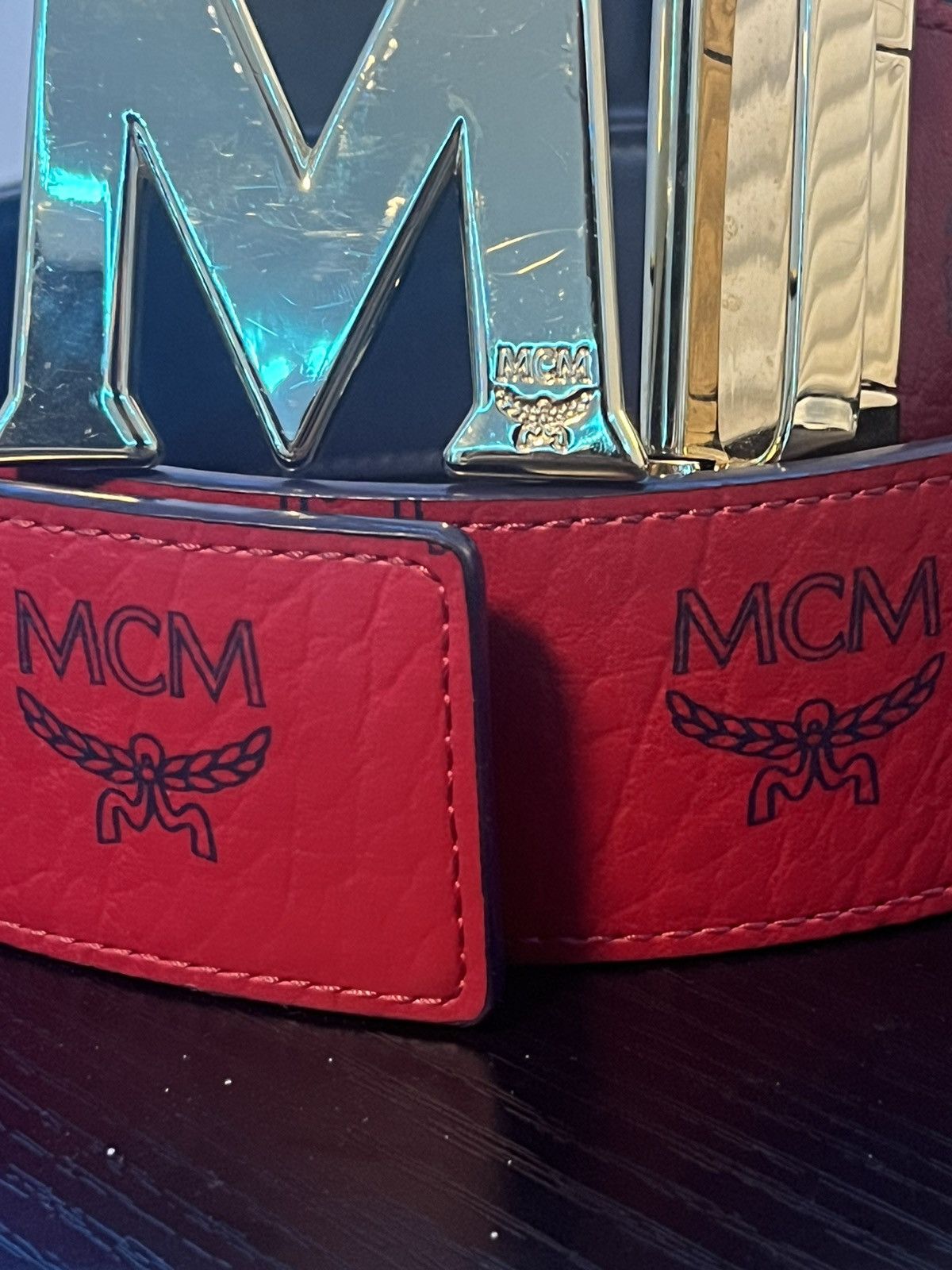MCM × Vintage Reversible MCM Belt Candy Red Shiny Gold Size 28 - 5 Thumbnail