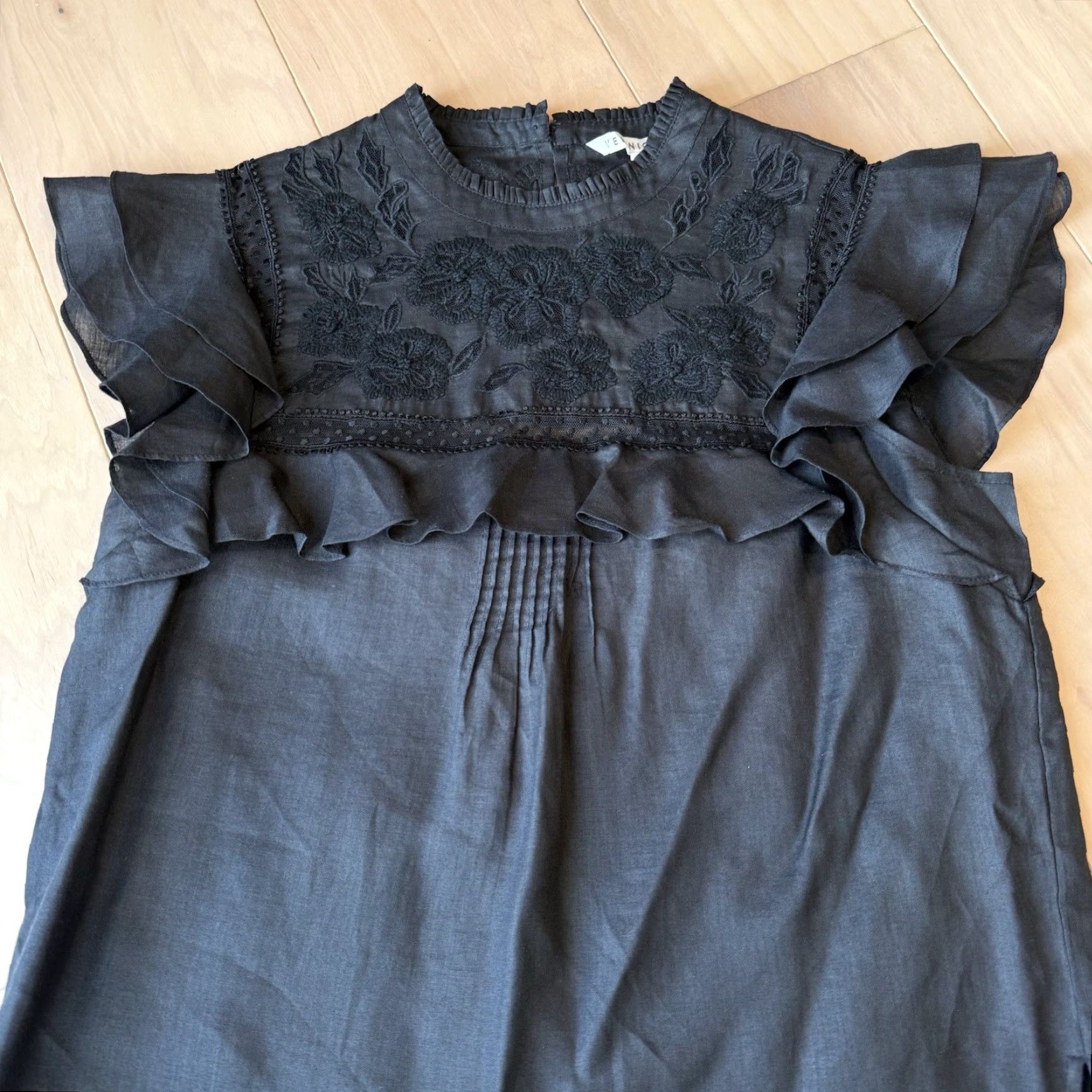 Veronica Beard VERONICA BEARD Abdula Ruffled High Neck Top Women's 8 Black Glam Boho Party Shirt Size M / US 6-8 / IT 42-44 - 3 Thumbnail