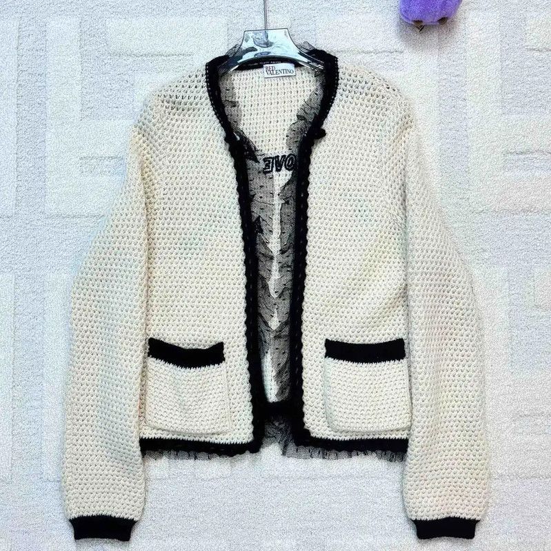 Valentino Valentino Cream Women's Cardigan with Black Trim 0089 Size XS / US 0-2 / IT 36-38 - 1 Thumbnail