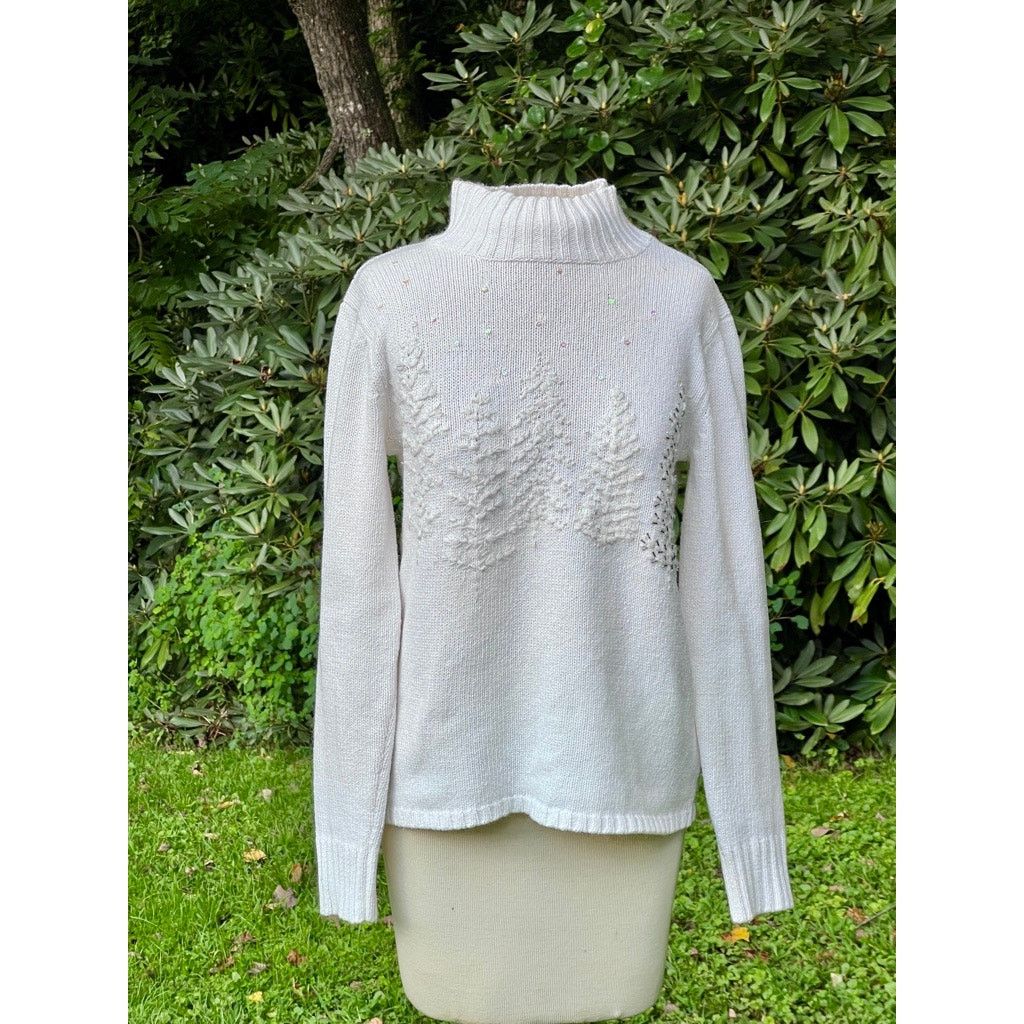 Coldwater Creek Womens XS Winter White Christmas Tree Sweater Holiday Party Size XS / US 0-2 / IT 36-38 - 1 Thumbnail