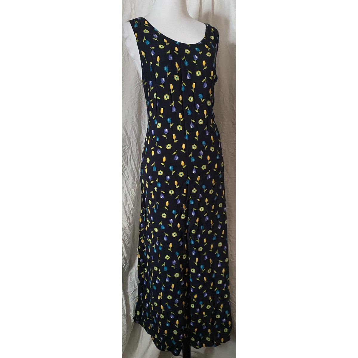 Vintage Vintage, Floral, Navy, Rayon, Sleeveless Maxi Dress Size L / US 10 / IT 46 - 2 Thumbnail
