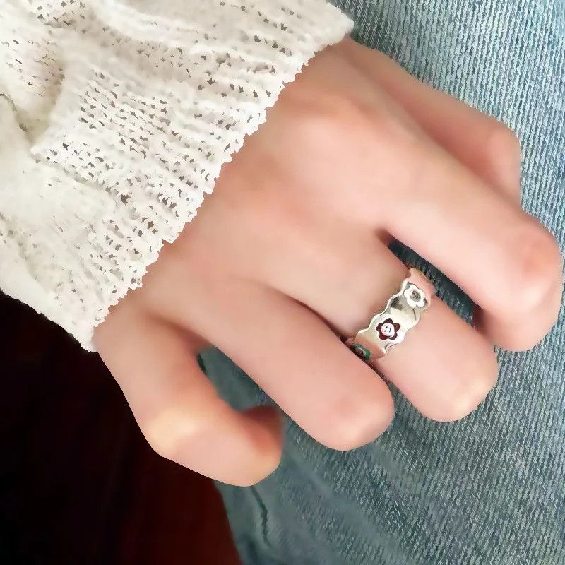 Designer × Jewelry Elegant Smile Face Flowers Ring Size ONE SIZE - 5 Thumbnail