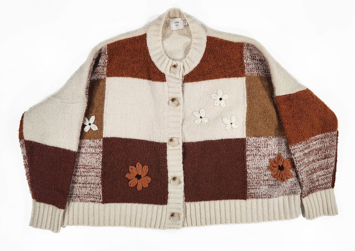 Other Luna Ivy Patchwork Floral Knit Cardigan Oversized Sz L Size L / US 10 / IT 46 - 1 Thumbnail