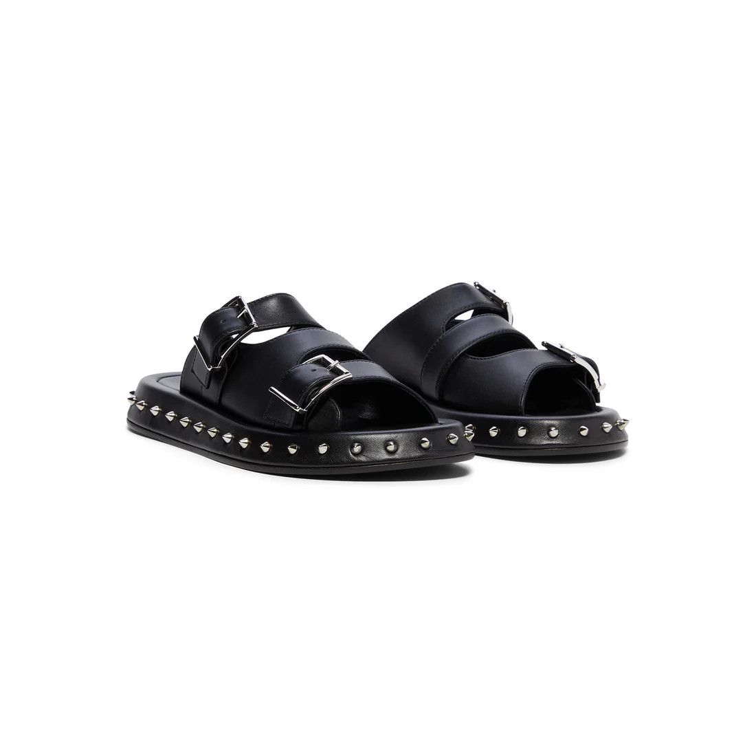 Alexander McQueen o1s22i1n0125 Leather Punk Slides in Black Size US 10 / IT 40 - 3 Thumbnail