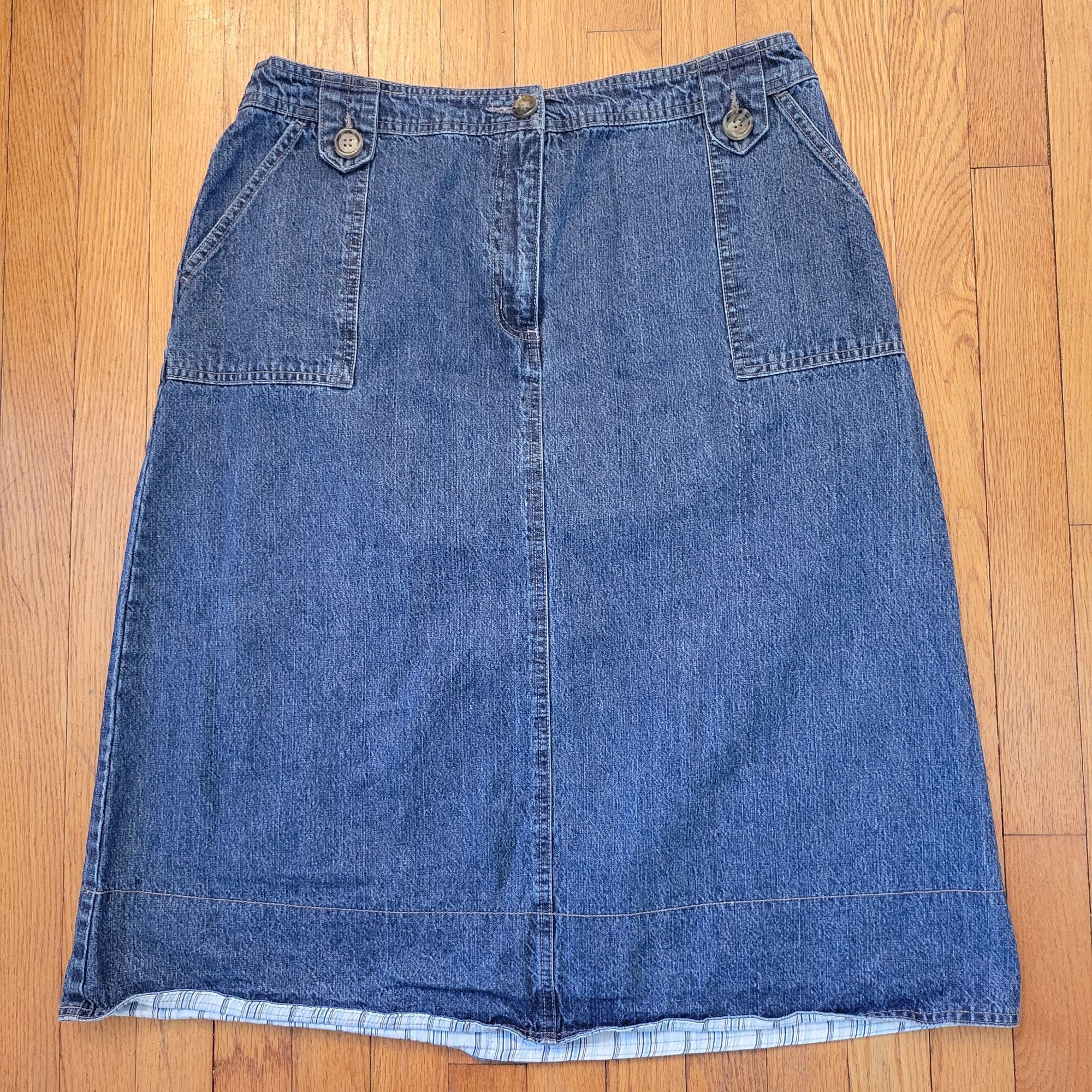 Vintage Kim Rogers 16 Denim A Line Skirt Pockets Blue Jean Modest Ch Size 38" / US 16 / IT 52 - 1 Thumbnail