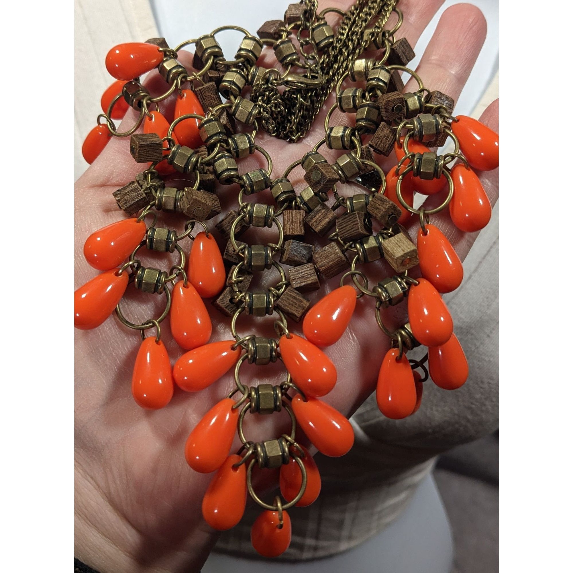 Other Vintage Bohemian Beaded Fringe Wood And Acrylic Bib Necklace Size ONE SIZE - 5 Thumbnail