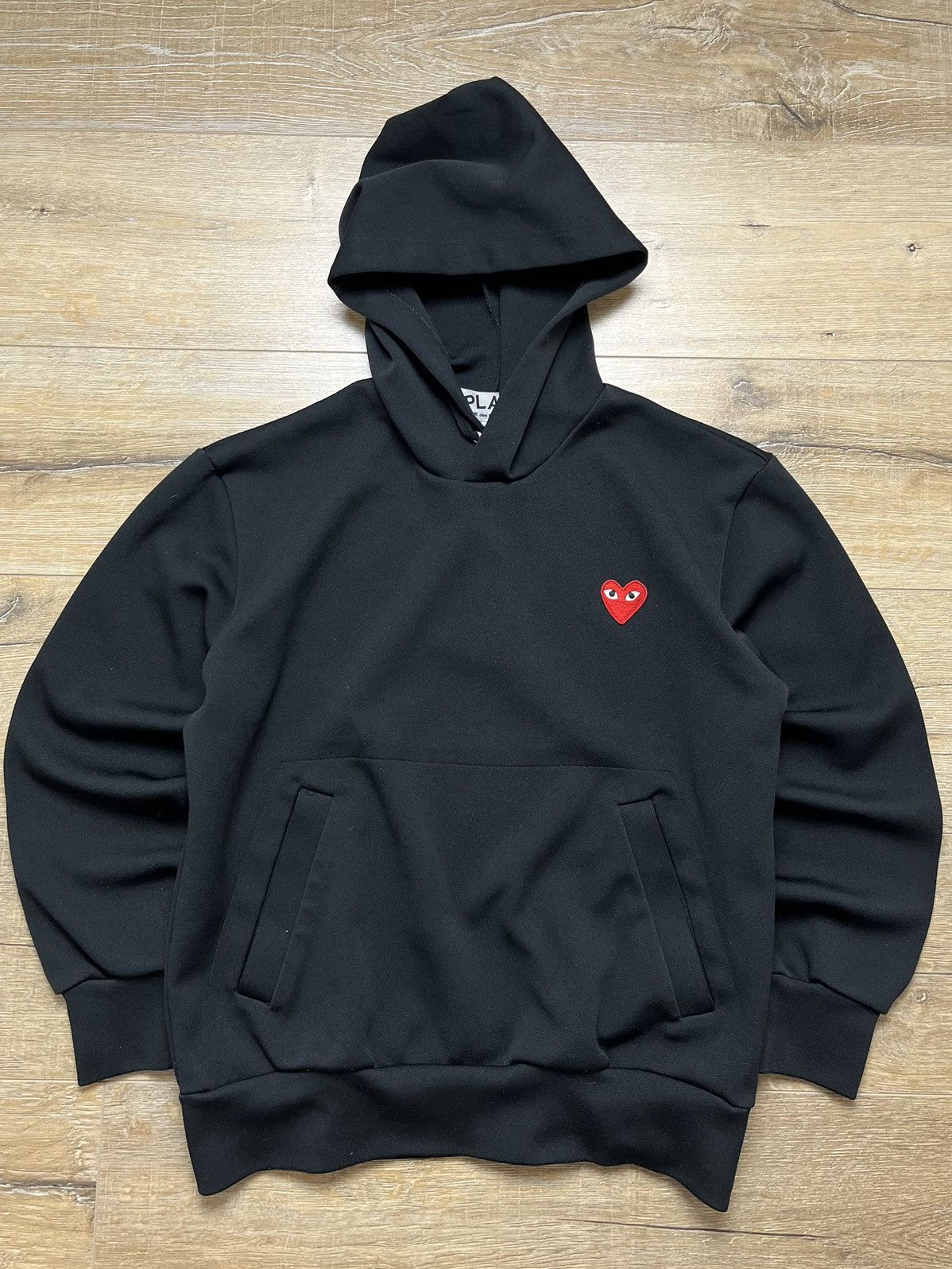 Comme Des Garcons Play Heart Hoodie Black | Grailed