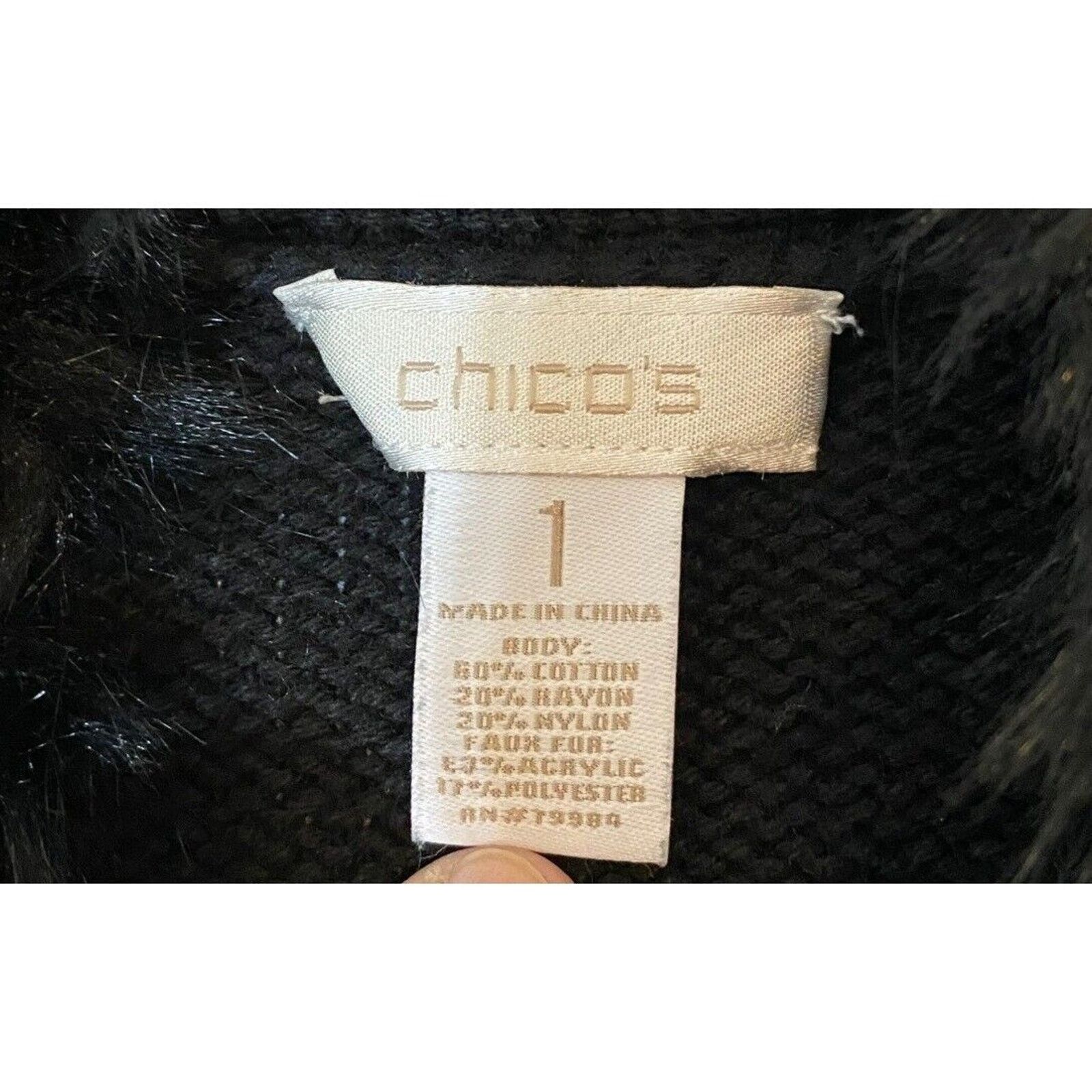 Chicos Chicos Medium Cardigan Sweater Texture Faux Fur Trim Black Size M / US 6-8 / IT 42-44 - 3 Thumbnail