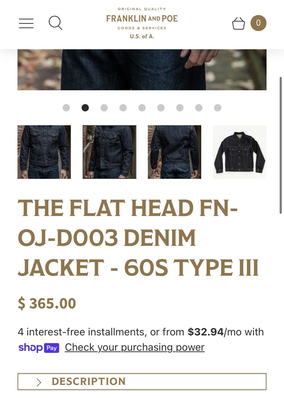 The Flat Head FN-OJ-D003 DENIM JACKET - 60S TYPE III Size US M / EU 48-50 / 2 - 14 Thumbnail