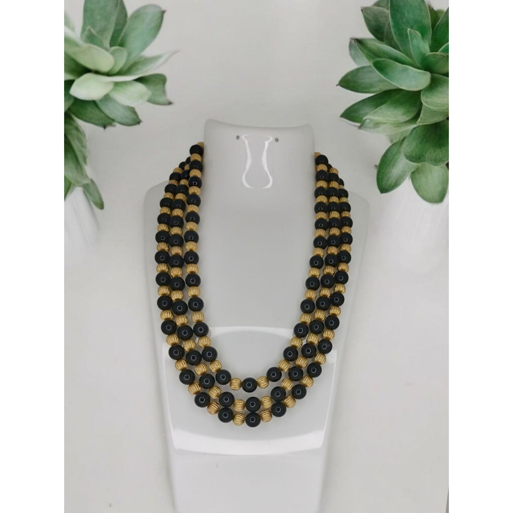 Vintage Cato Black Gold Multi Strand Necklace 3 Tiered Layered Jewel Size ONE SIZE - 6 Thumbnail
