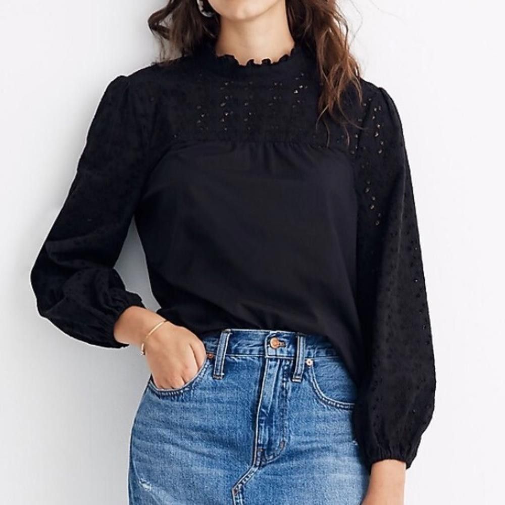 Madewell Madewell l Pieced Eyelet Mockneck Ruffle Top XS Size XS / US 0-2 / IT 36-38 - 10 Thumbnail