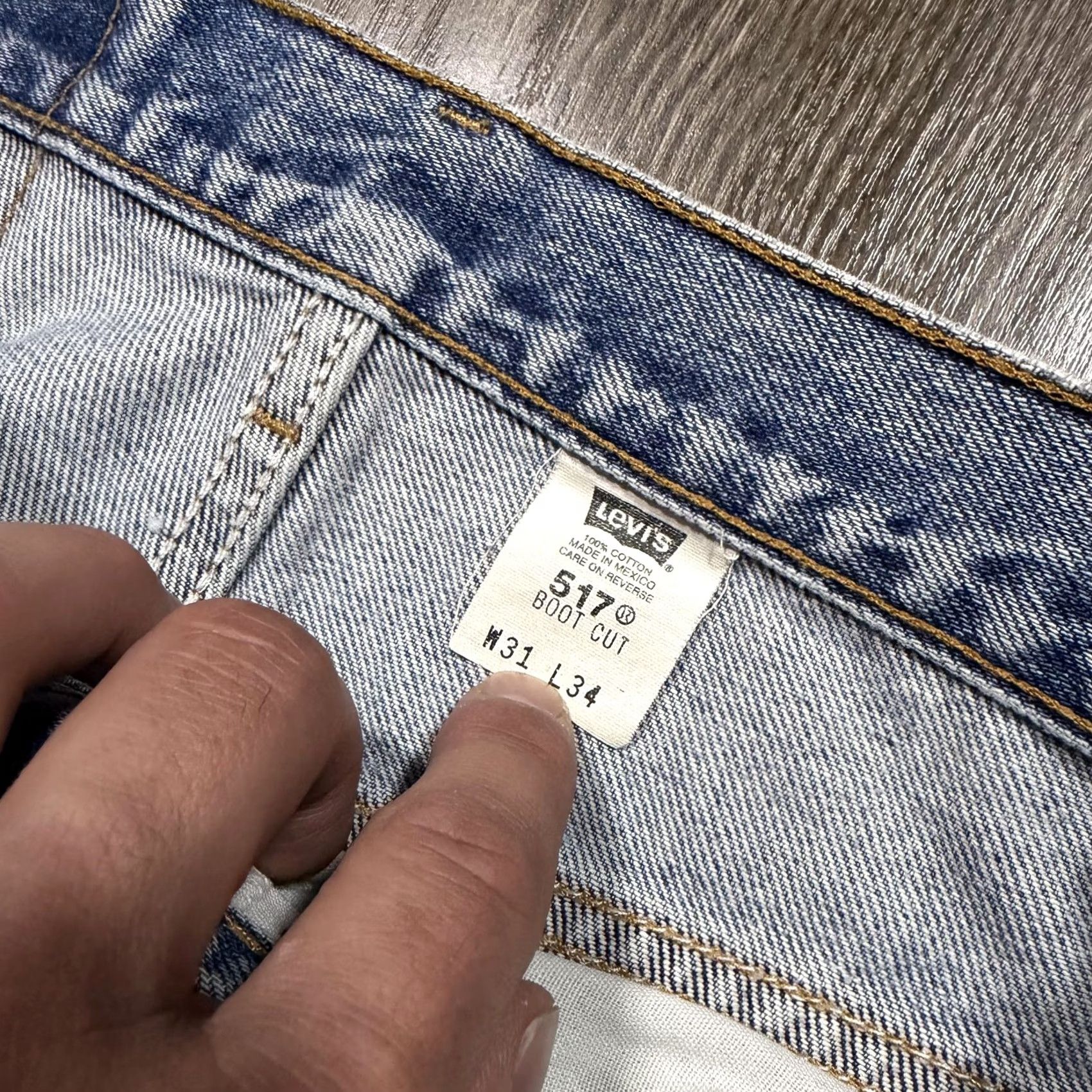 VINTAGE Levi's 517 Jeans Bootcut 31x34 Blue Light Wash Distressed